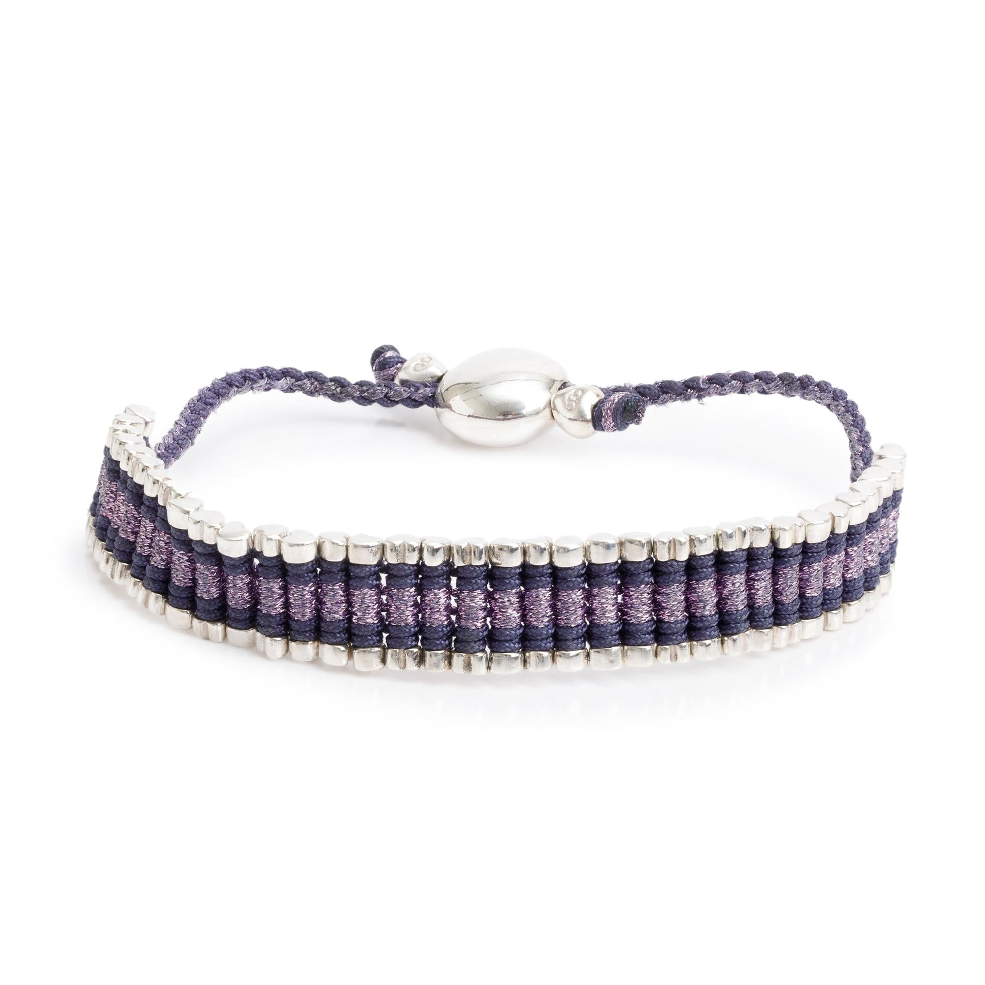 Links of London Sterling Silver Purple Cord Hearts Friendship Bracelet w/ Box