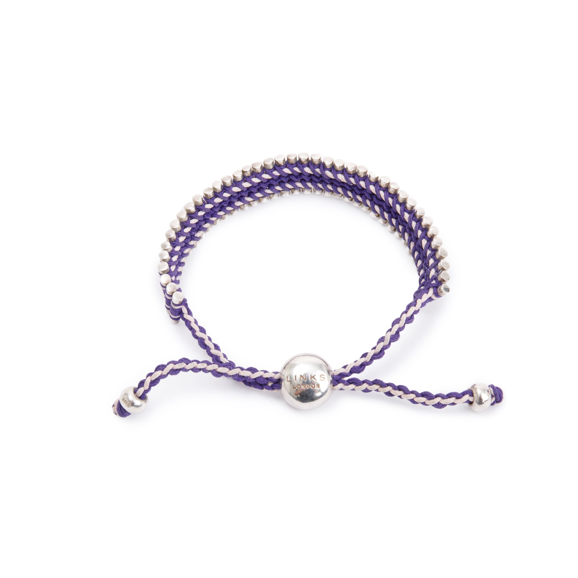 Links of London Sterling Silver Purple Cord Limited Edition Friendship Bracelet w/ Box
