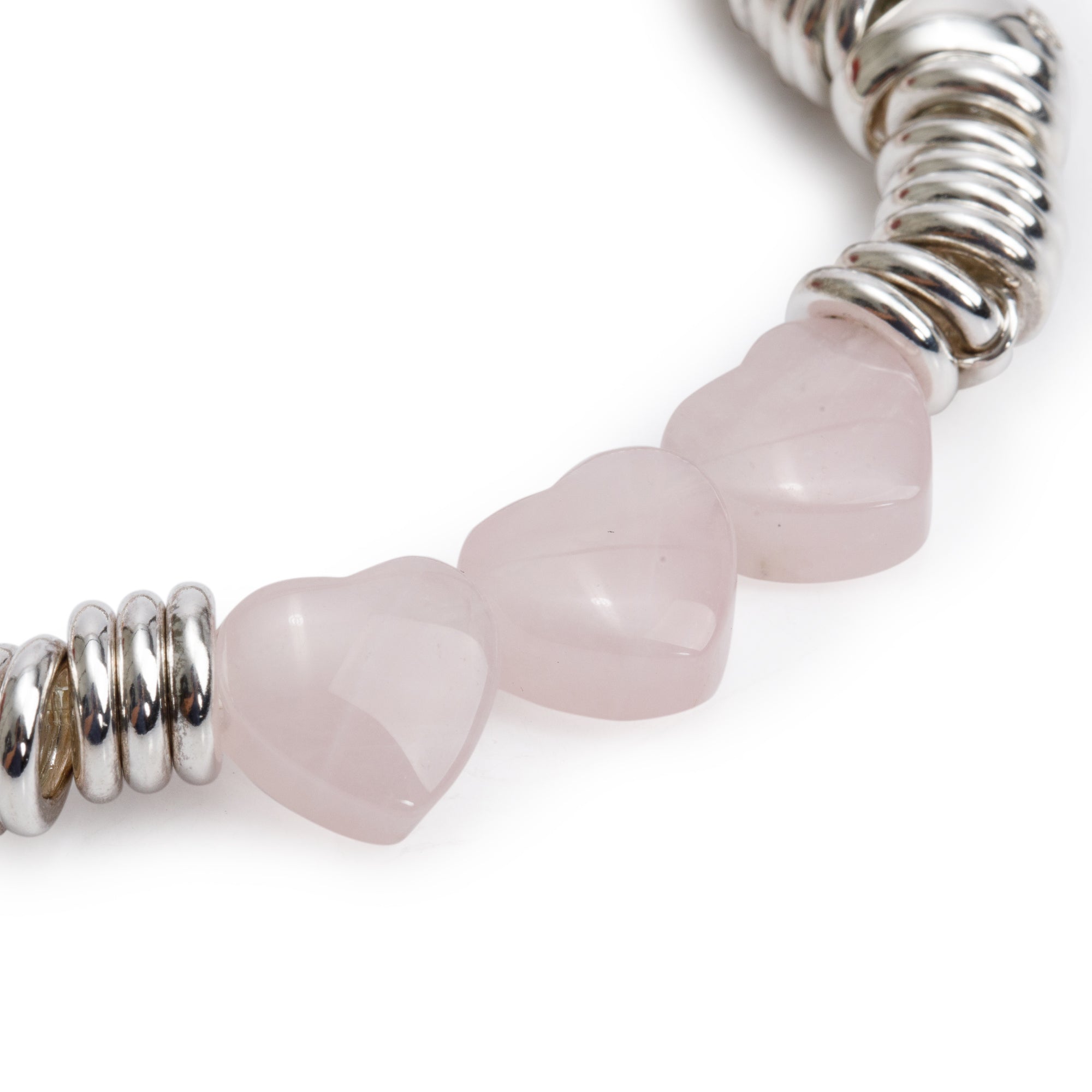 Links of London Sterling Silver Rose Quartz Candy Hearts Sweetie Charm Bracelet w/ Box