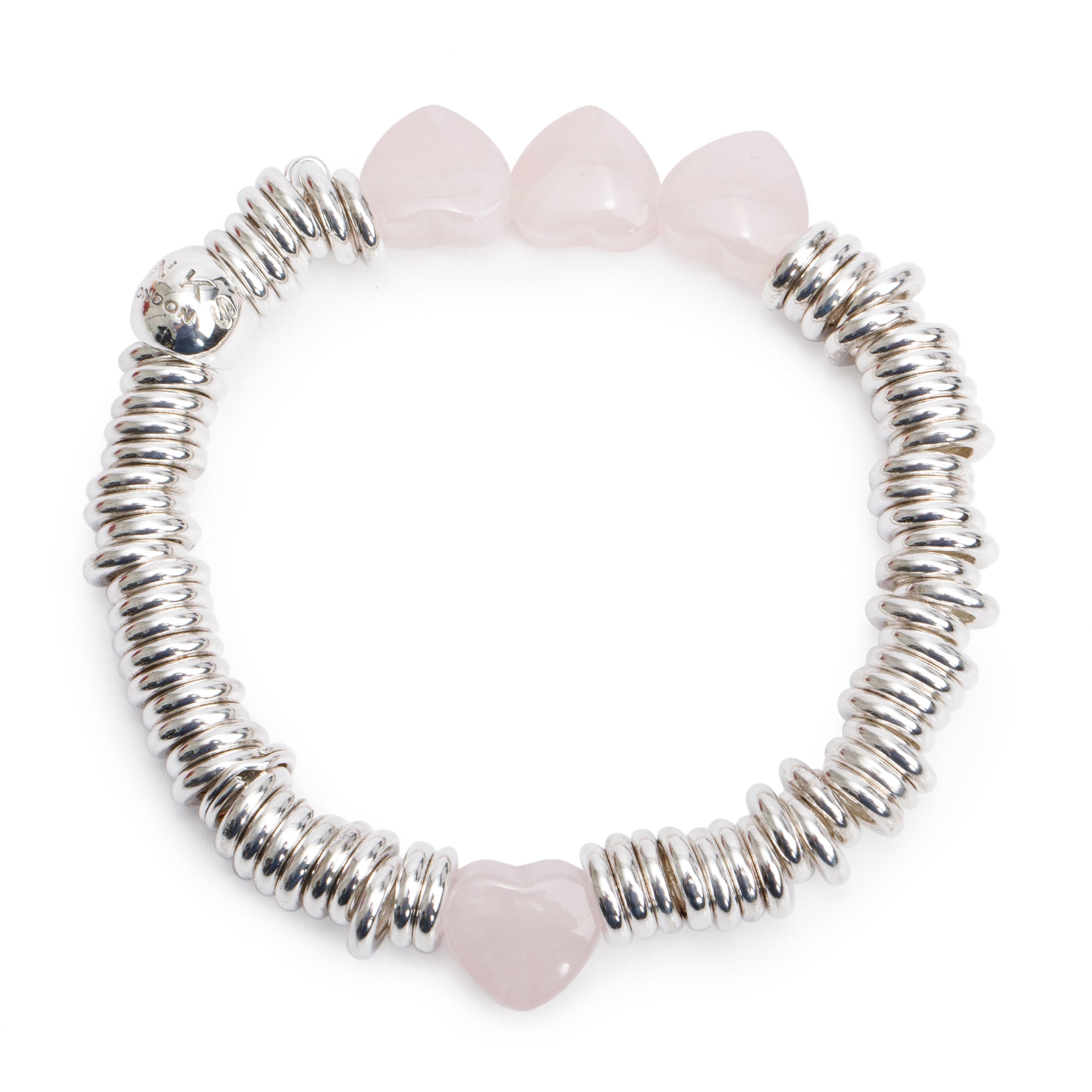 Links of London Sterling Silver Rose Quartz Candy Hearts Sweetie Charm Bracelet w/ Box