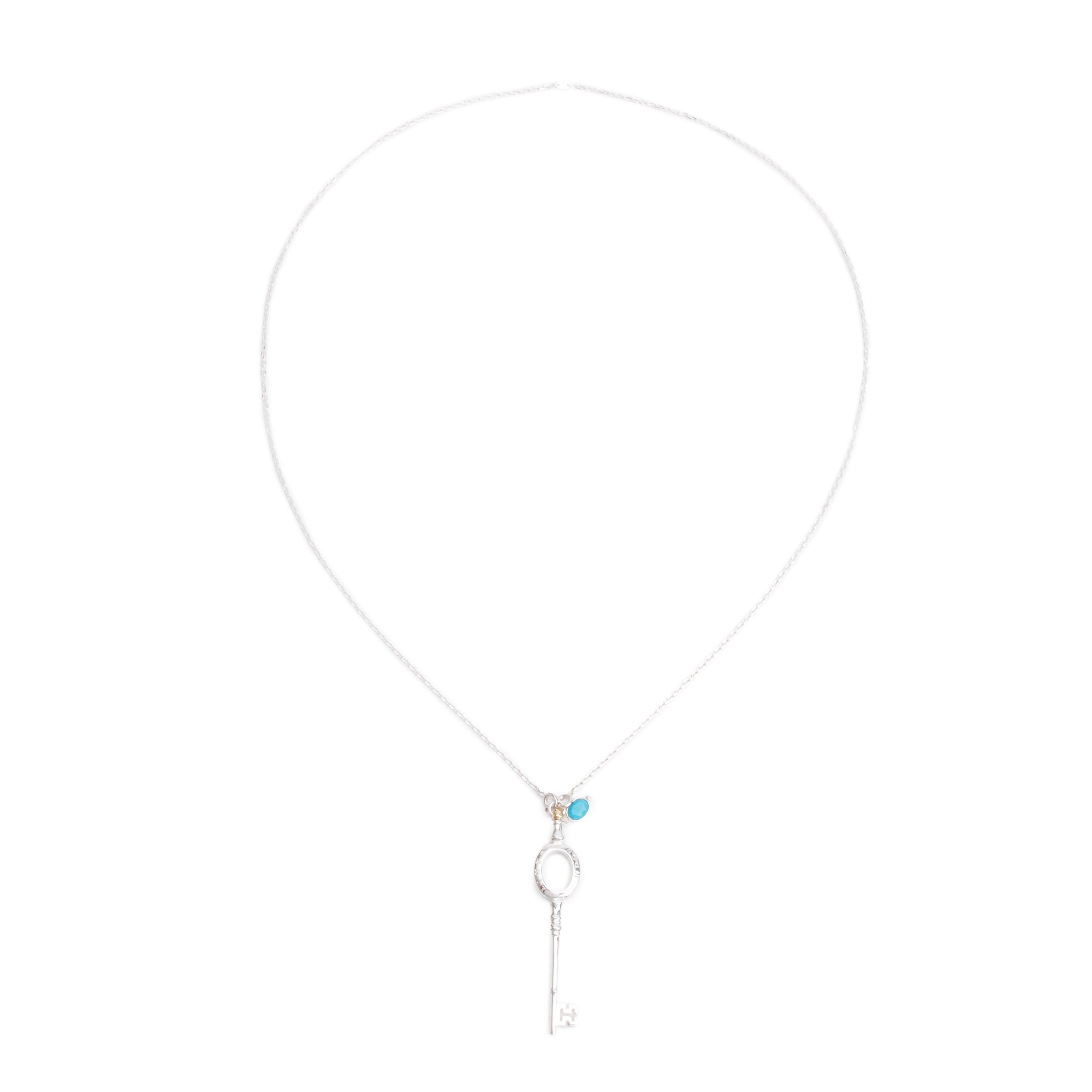 Links of London Sterling Silver Turquoise Anthology Key Pendant Necklace w/ Box