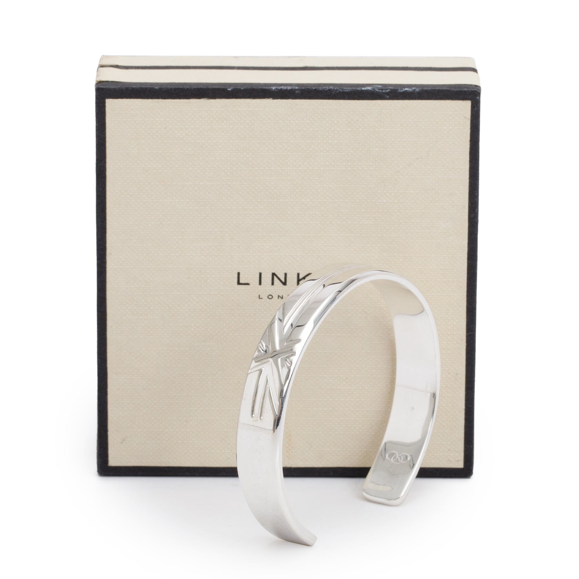 Links of London Sterling Silver Union Jack Cuff Bracelet, Size M w/ Box