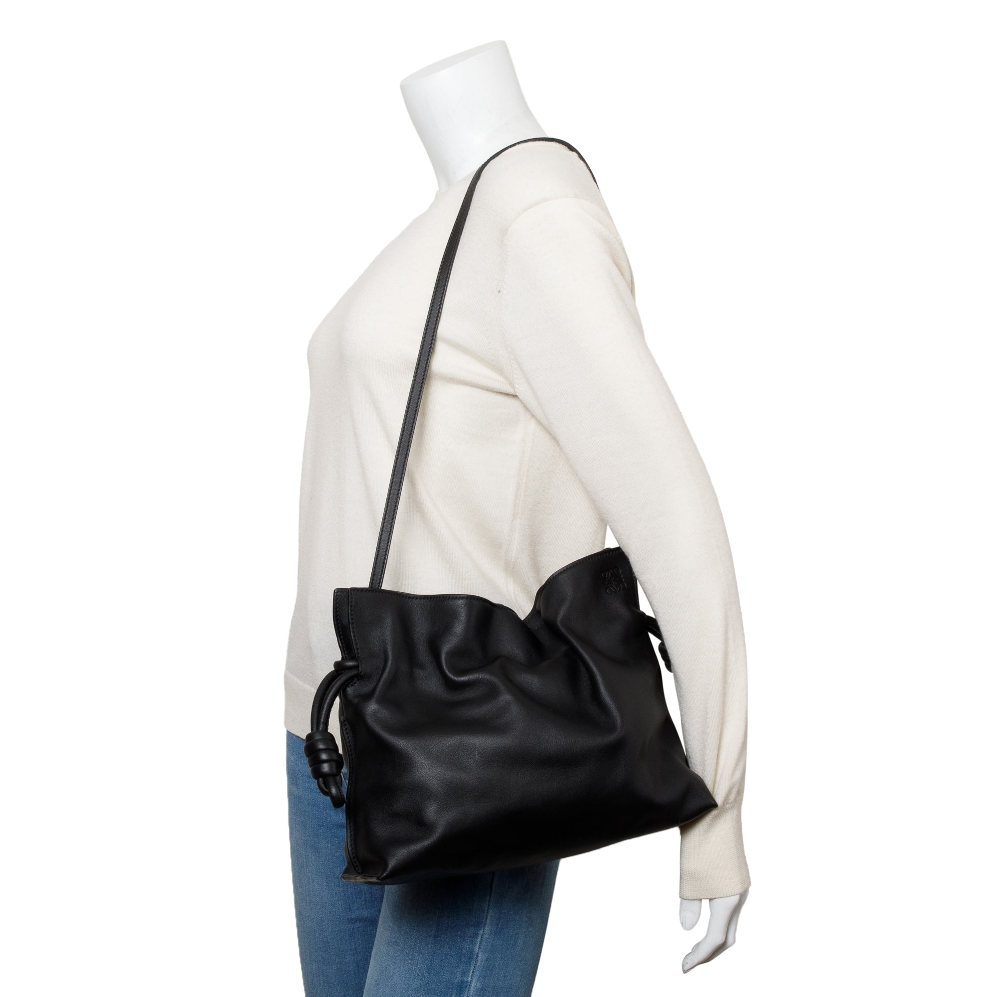 Loewe Black Nappa Leather Medium Flamenco Clutch Crossbody Bag