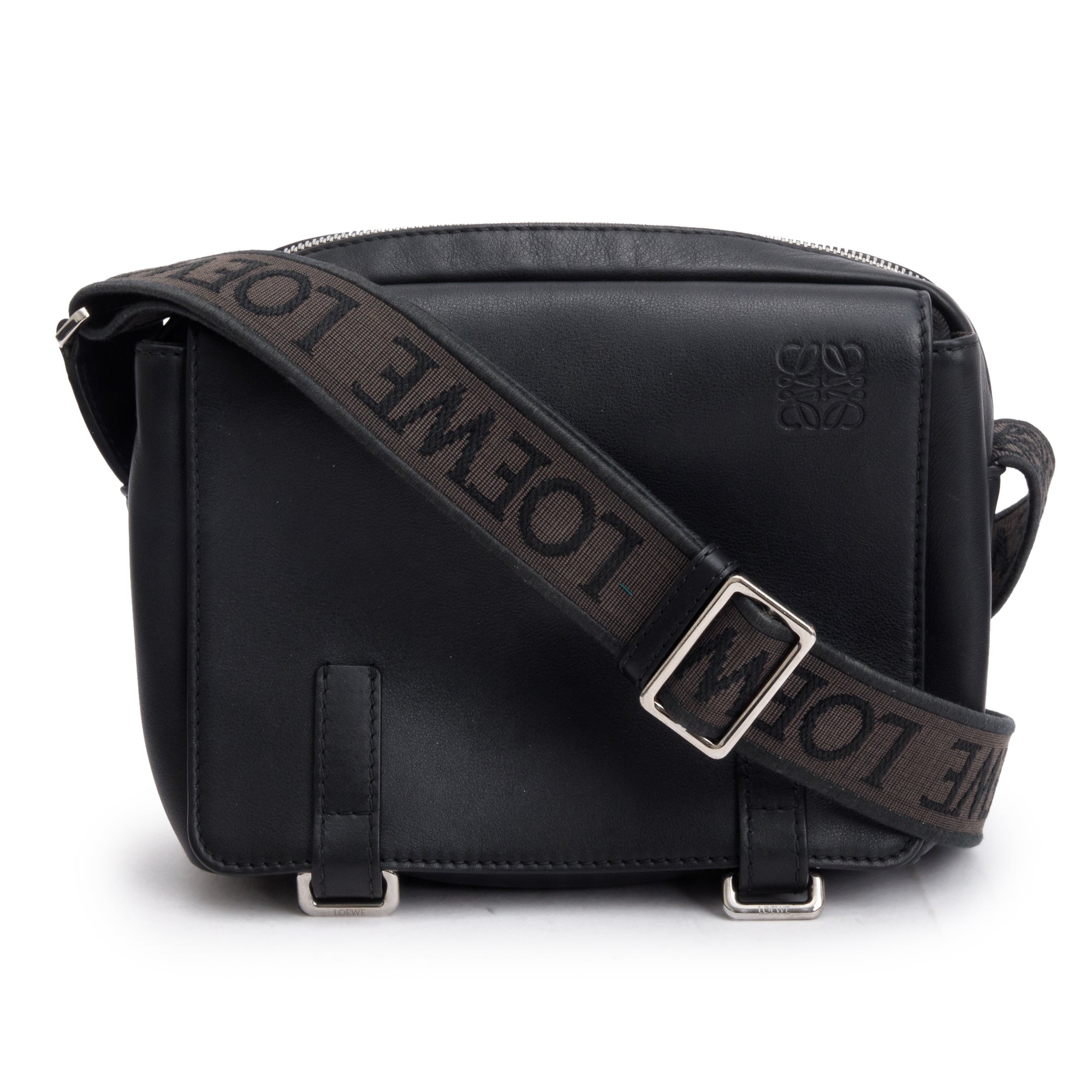 Loewe Black Supple Smooth Leather Jacquard XS Military Messenger Bag