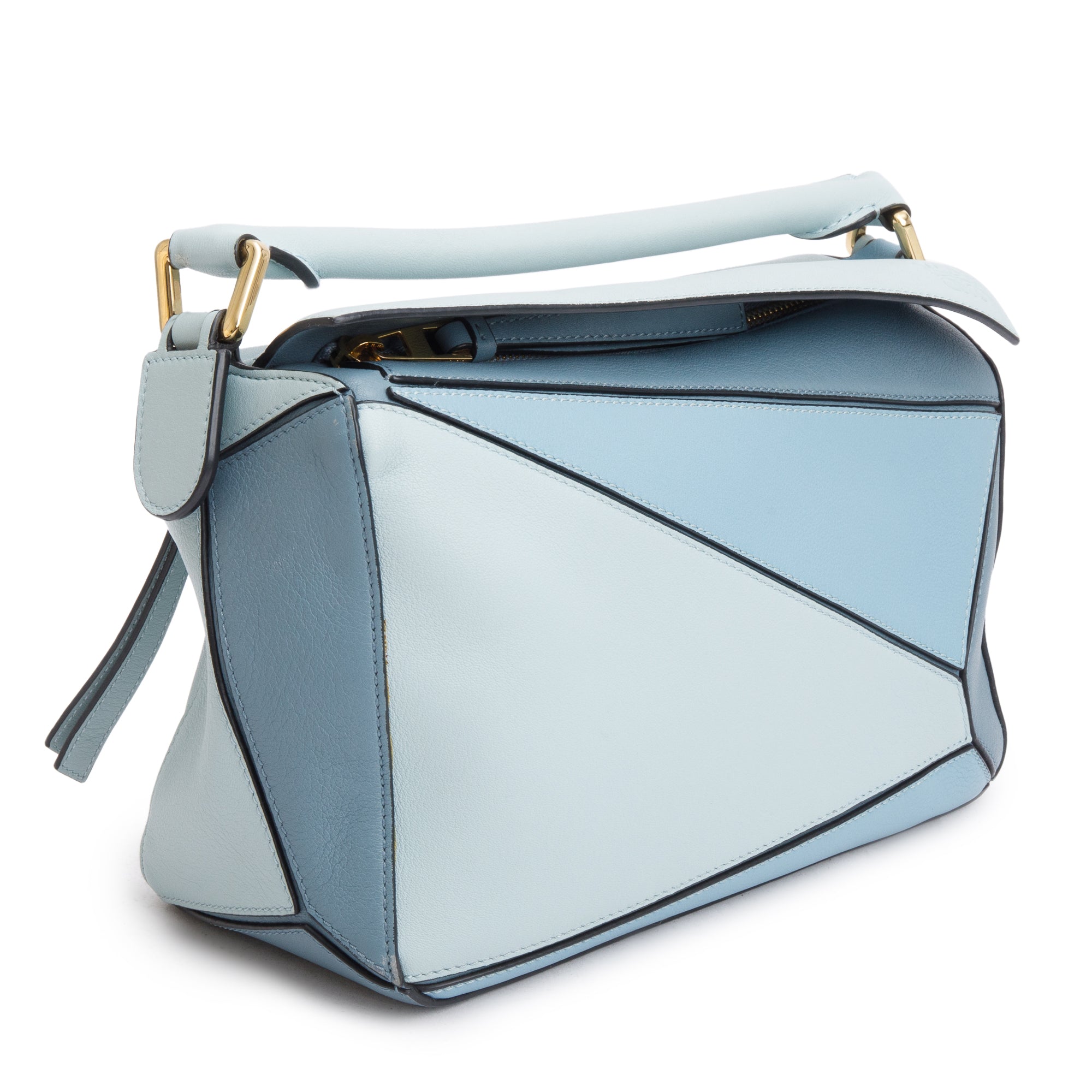 Loewe Blue Calfskin Leather Small Puzzle Edge Bag w/ Strap