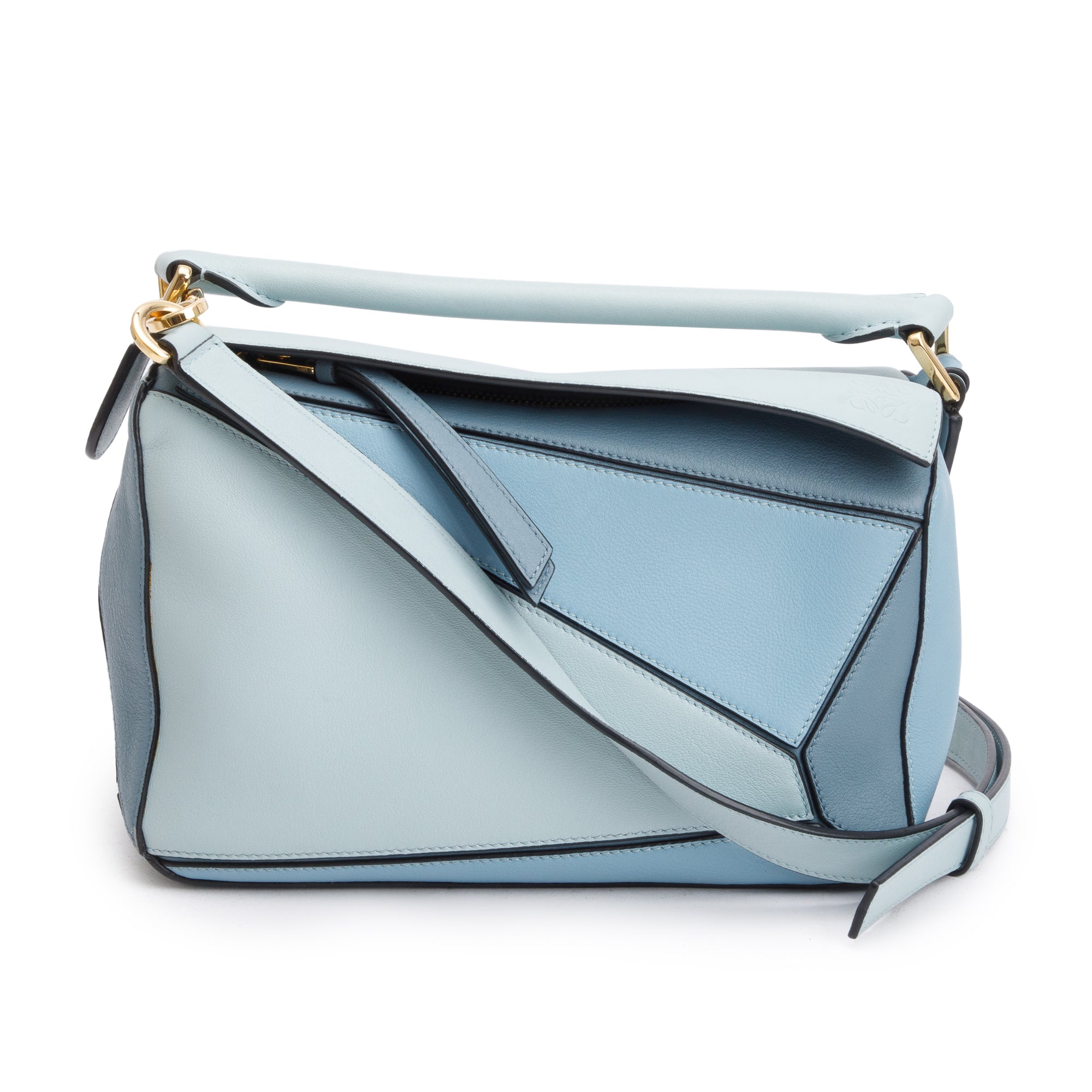 Loewe Blue Calfskin Leather Small Puzzle Edge Bag w/ Strap