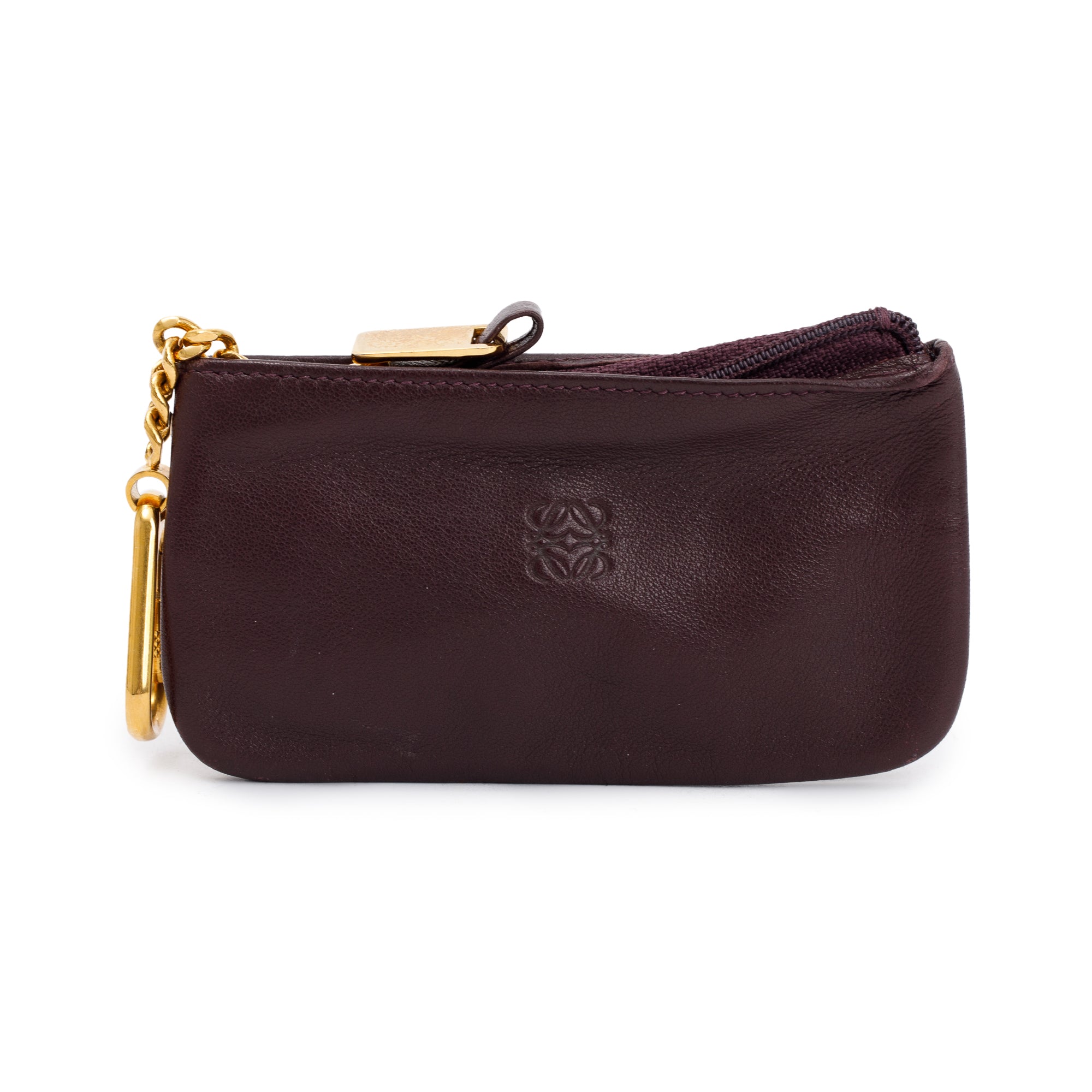 Loewe Burgundy Lambskin Leather Key Pouch