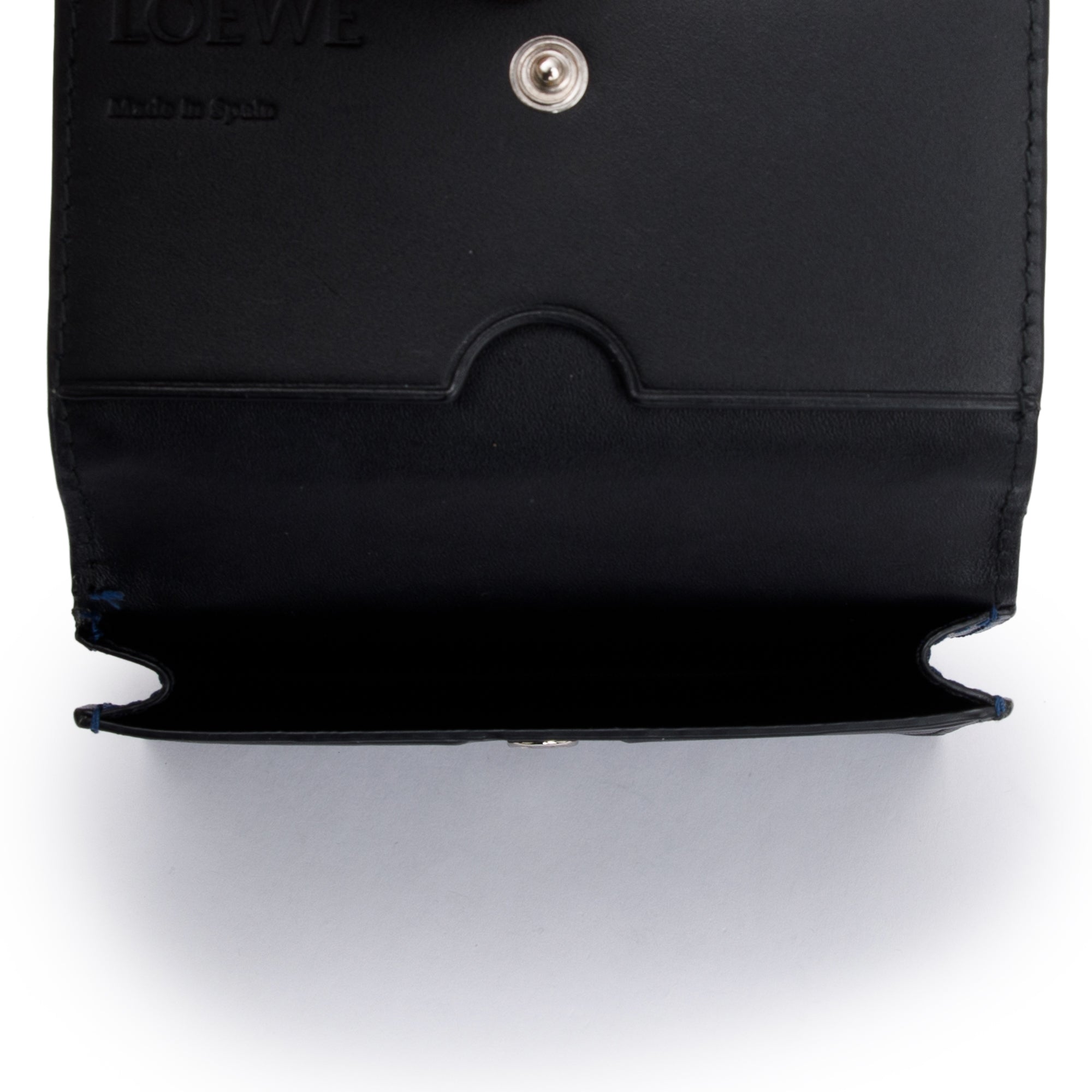 Loewe Navy Embossed Calfskin Leather Business Cardholder