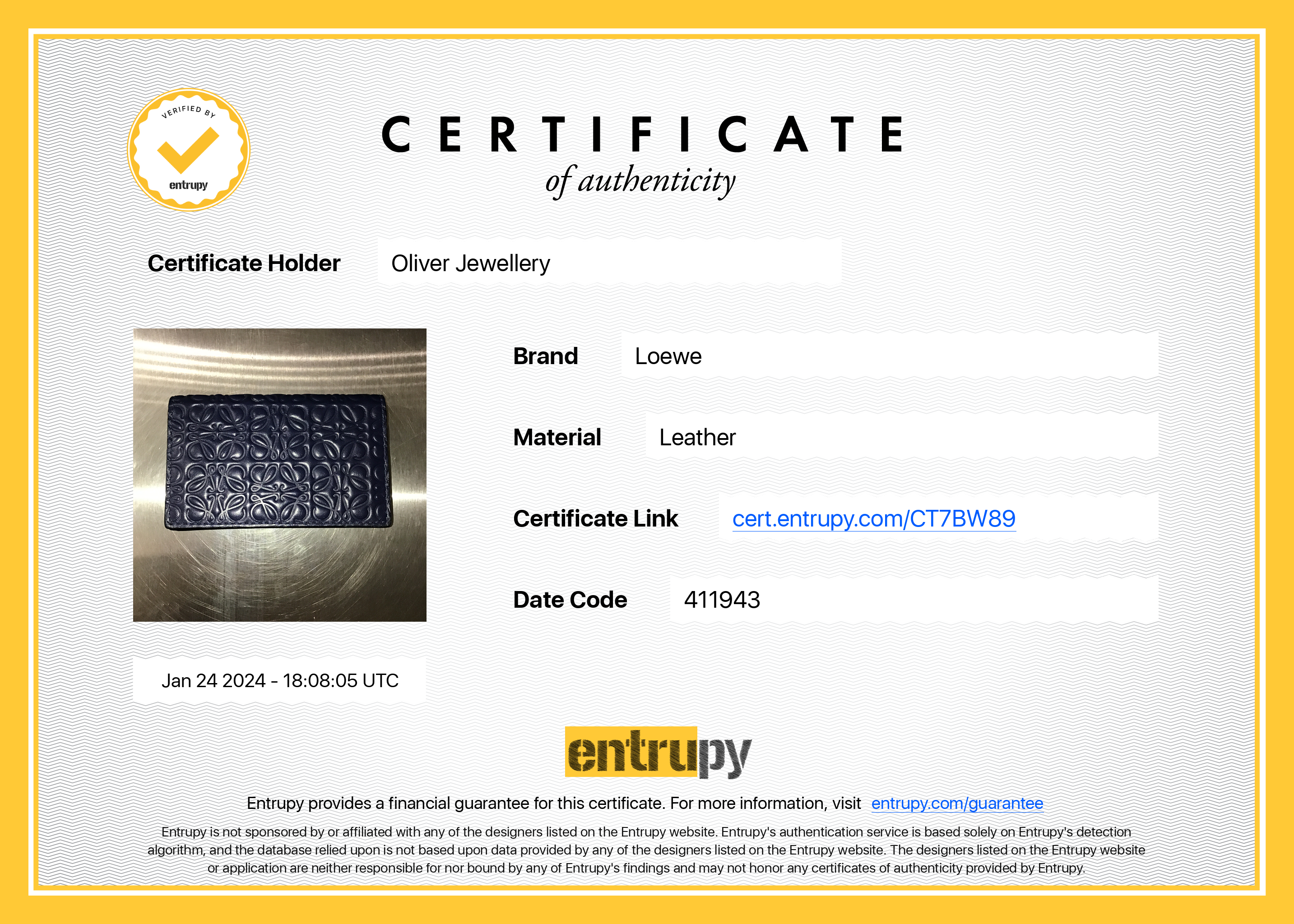 Loewe Navy Embossed Calfskin Leather Business Cardholder