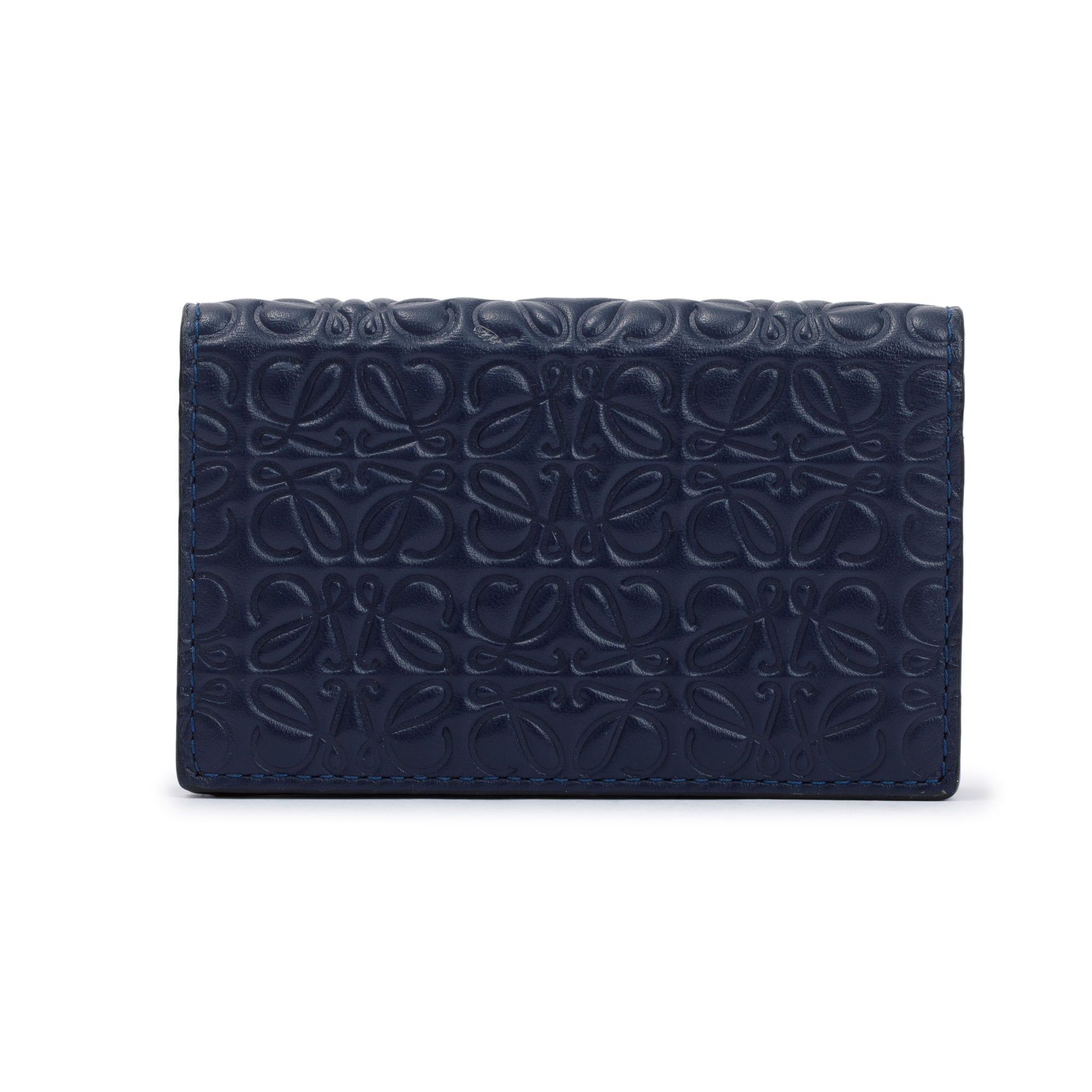 Loewe Navy Embossed Calfskin Leather Business Cardholder