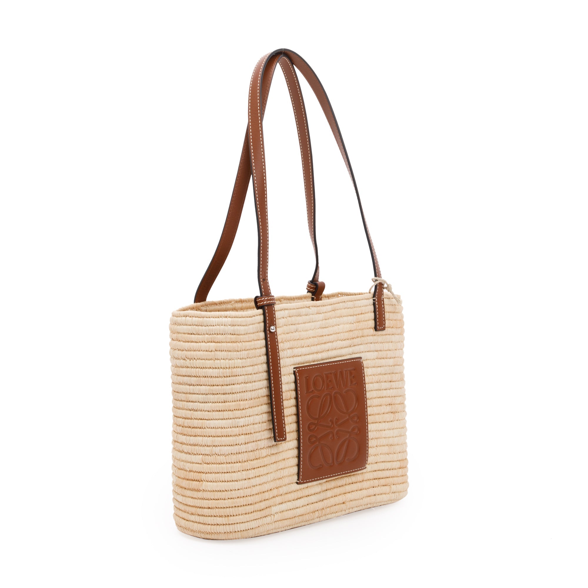 Loewe Neutral Raffia Small Square Basket Bag
