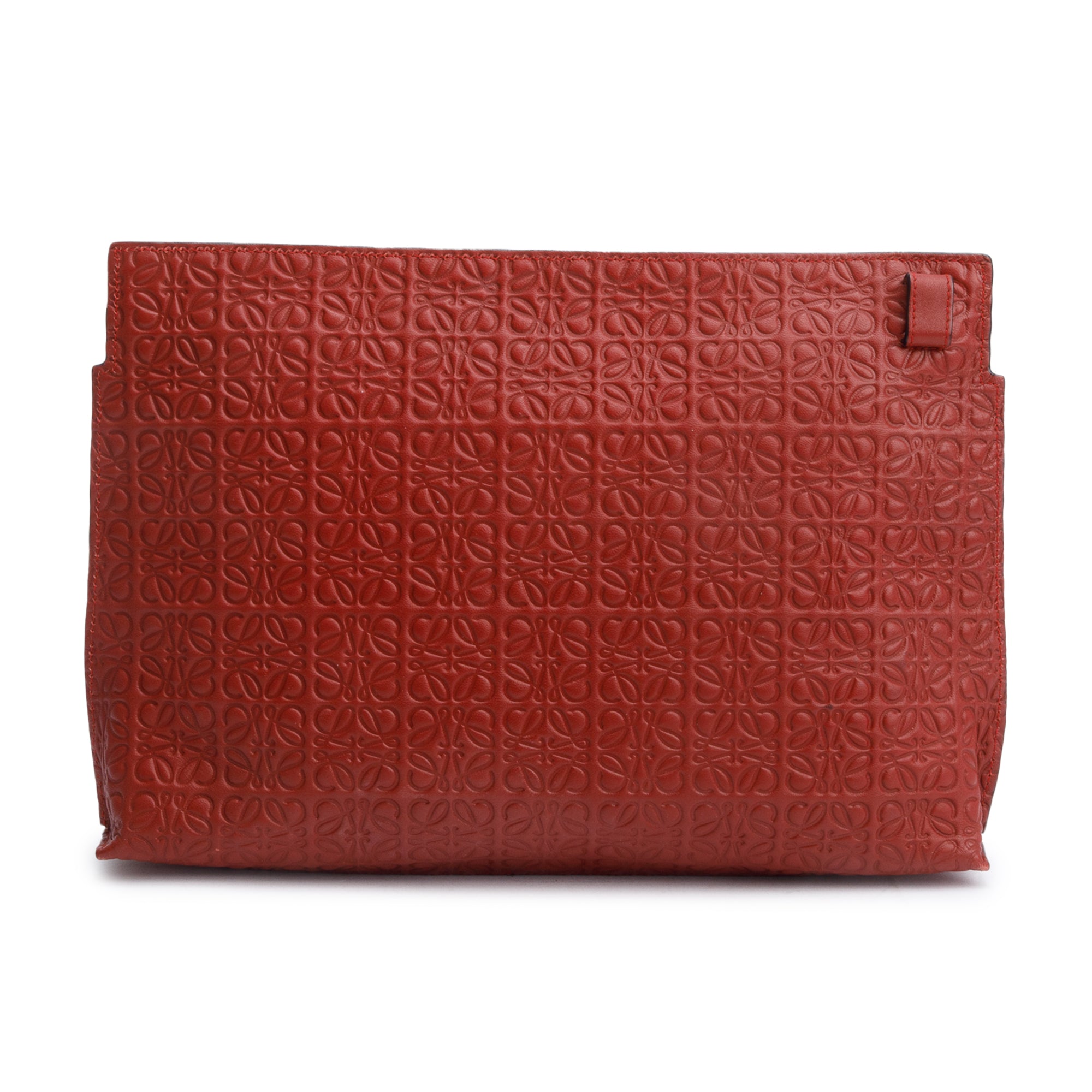 Loewe Red Anagram Embossed Leather T Clutch