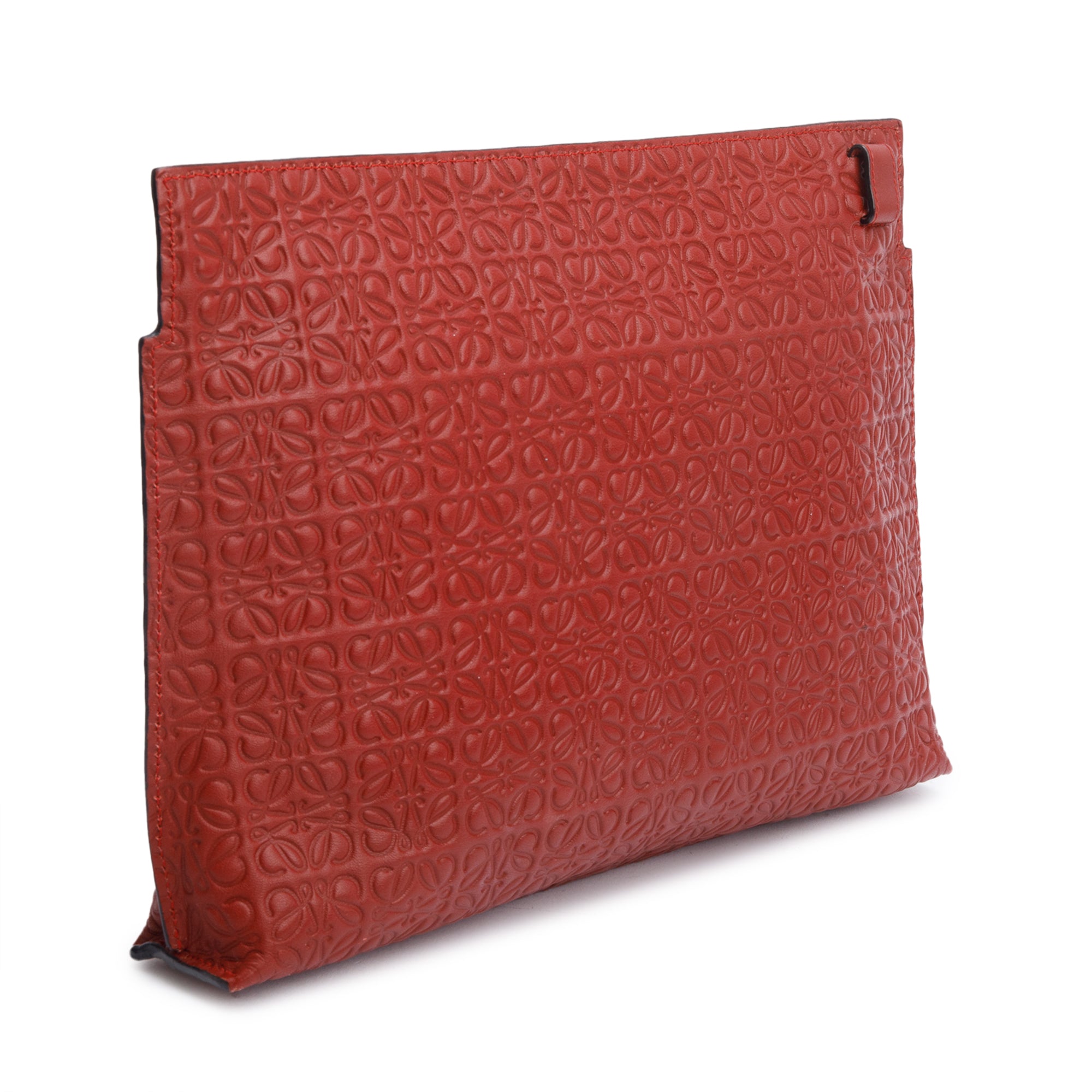 Loewe Red Anagram Embossed Leather T Clutch