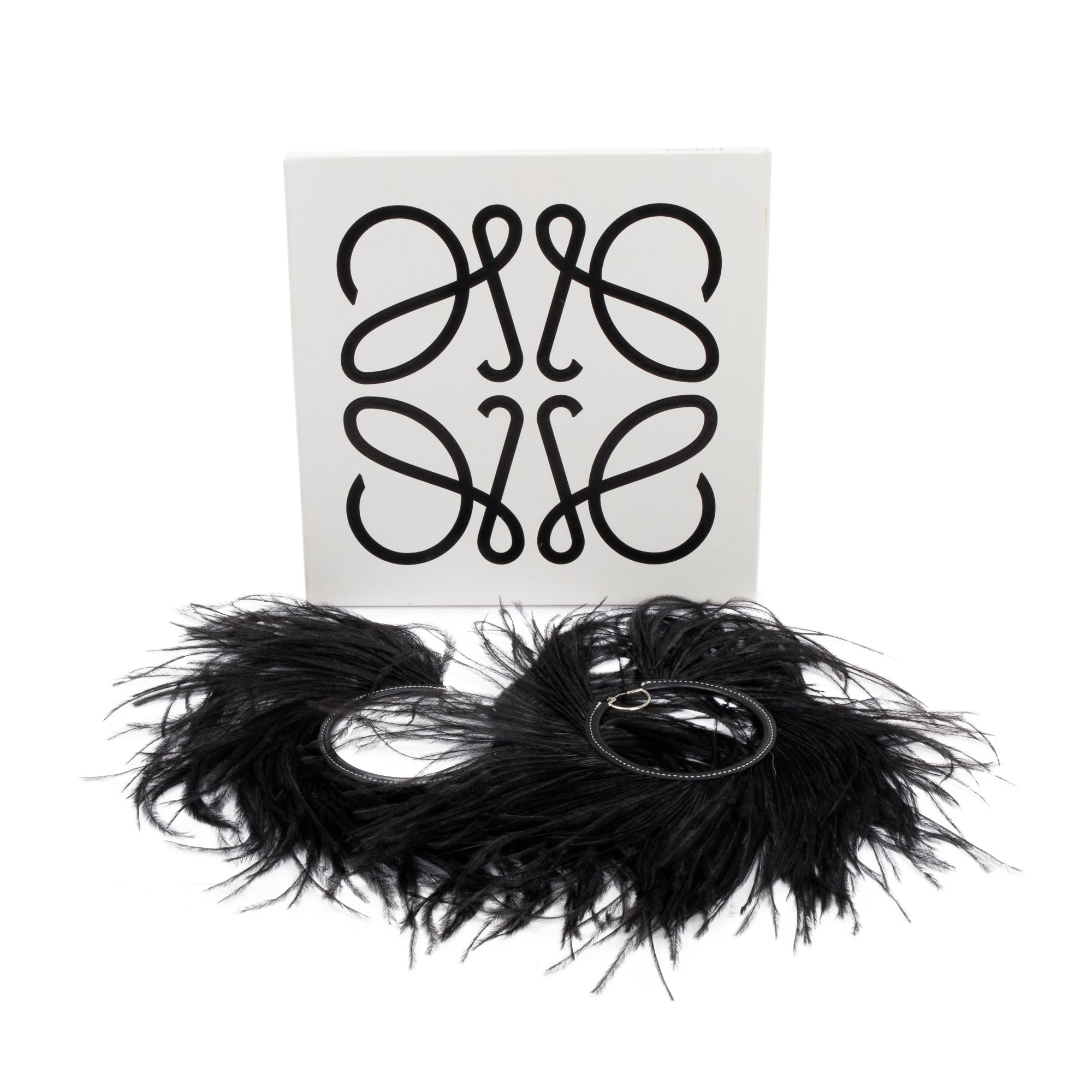 Loewe Silver Tone Metal Extra Large Feather Loop Earrings w/ Box