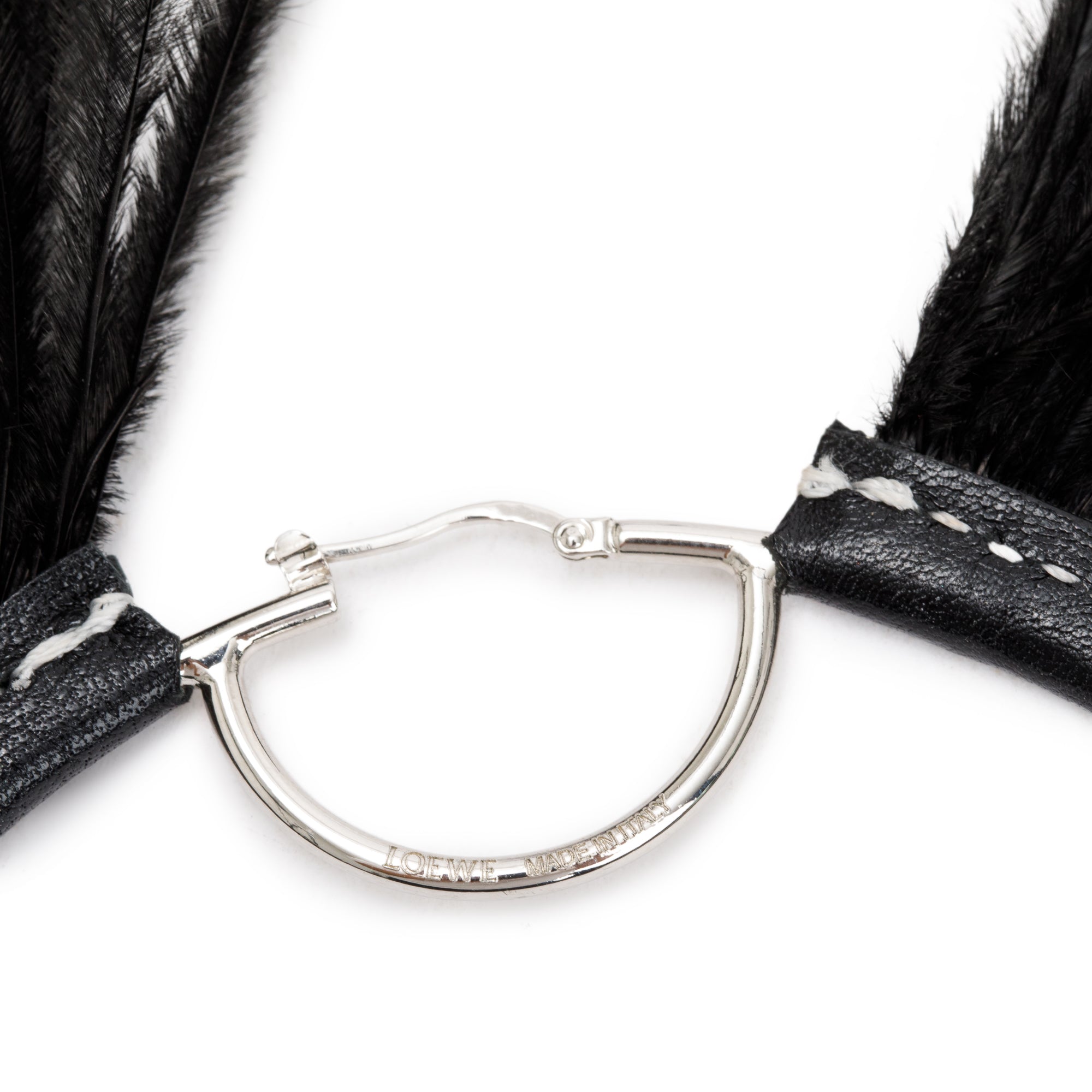 Loewe Silver Tone Metal Extra Large Feather Loop Earrings w/ Box