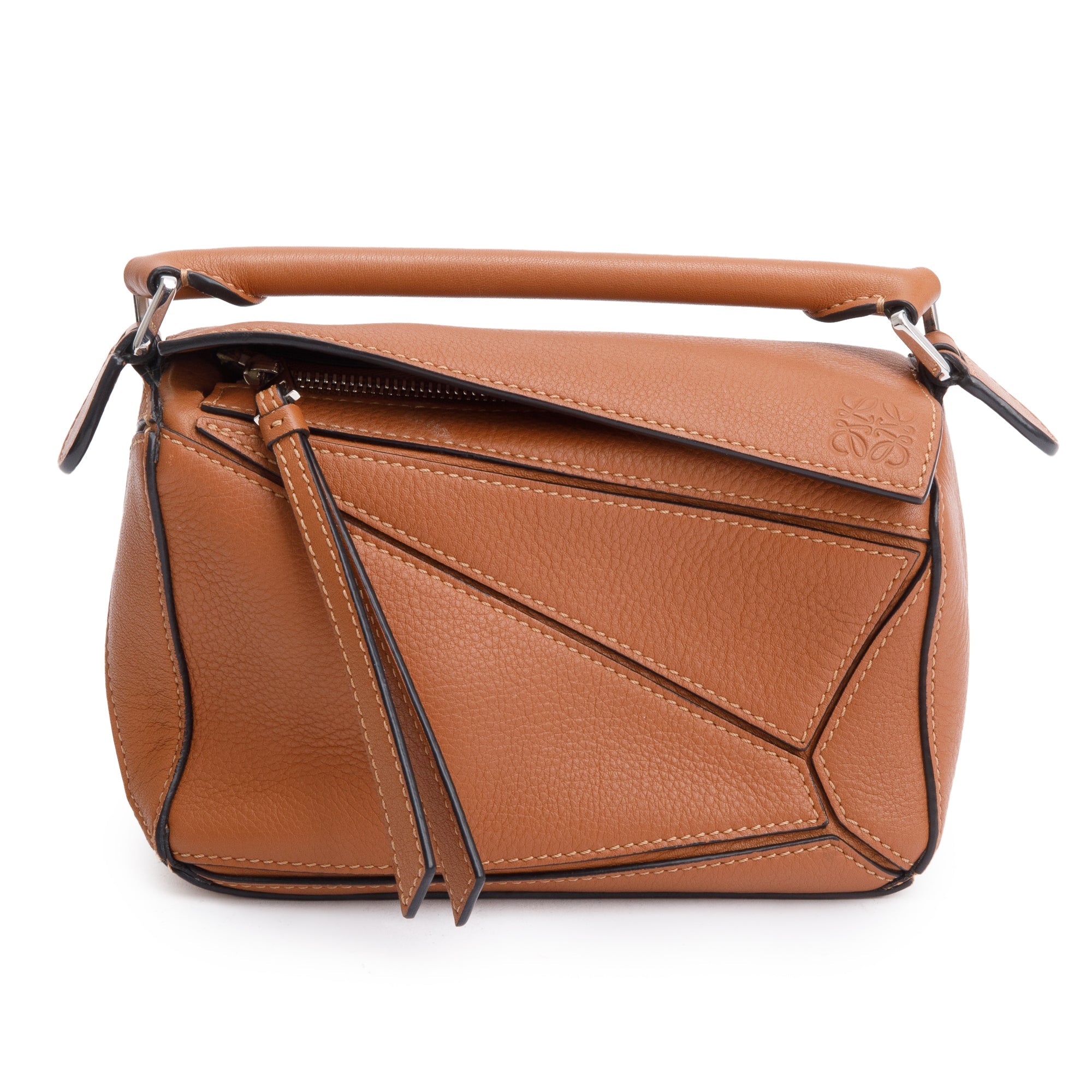 Loewe Tan Calfskin Leather Mini Puzzle Edge Bag w/ Strap