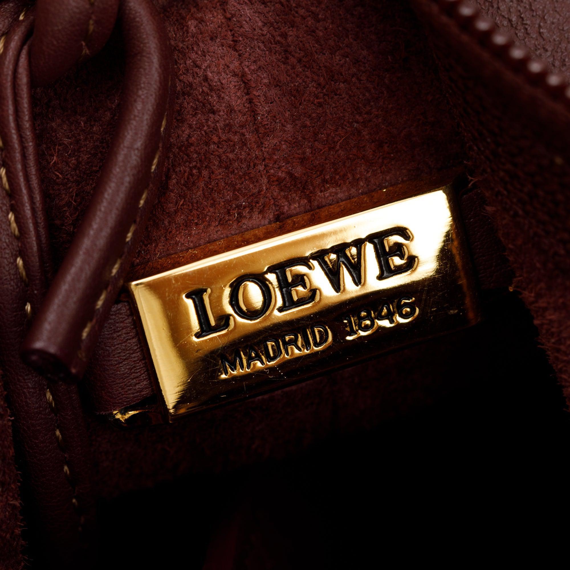 Loewe Vintage Burgundy Calfskin Leather Logo Bucket Bag w/ Pouch