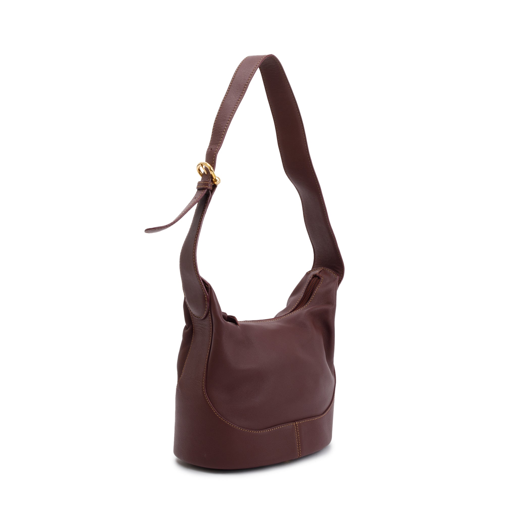 Loewe Vintage Burgundy Calfskin Leather Logo Bucket Bag w/ Pouch