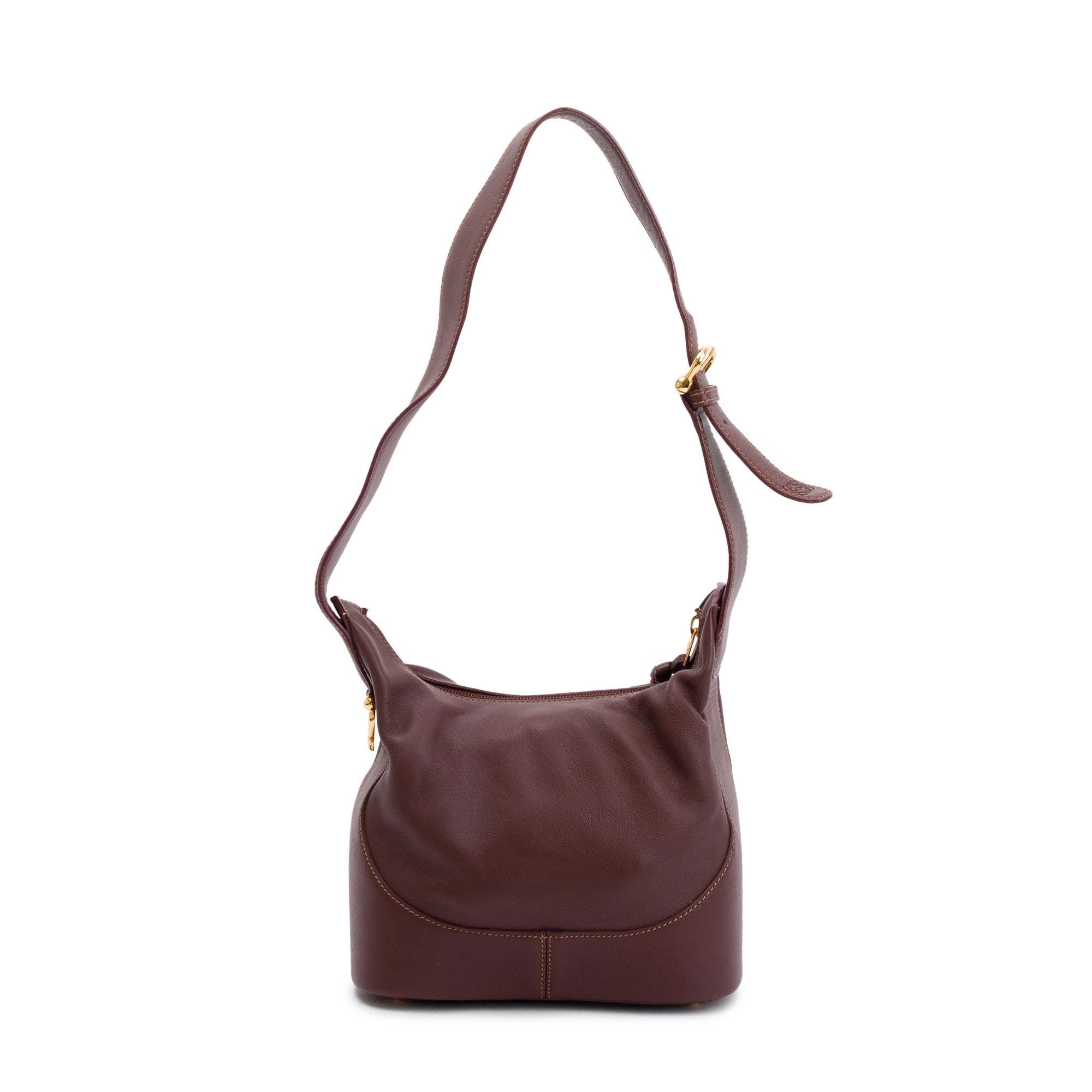 Loewe Vintage Burgundy Calfskin Leather Logo Bucket Bag w/ Pouch