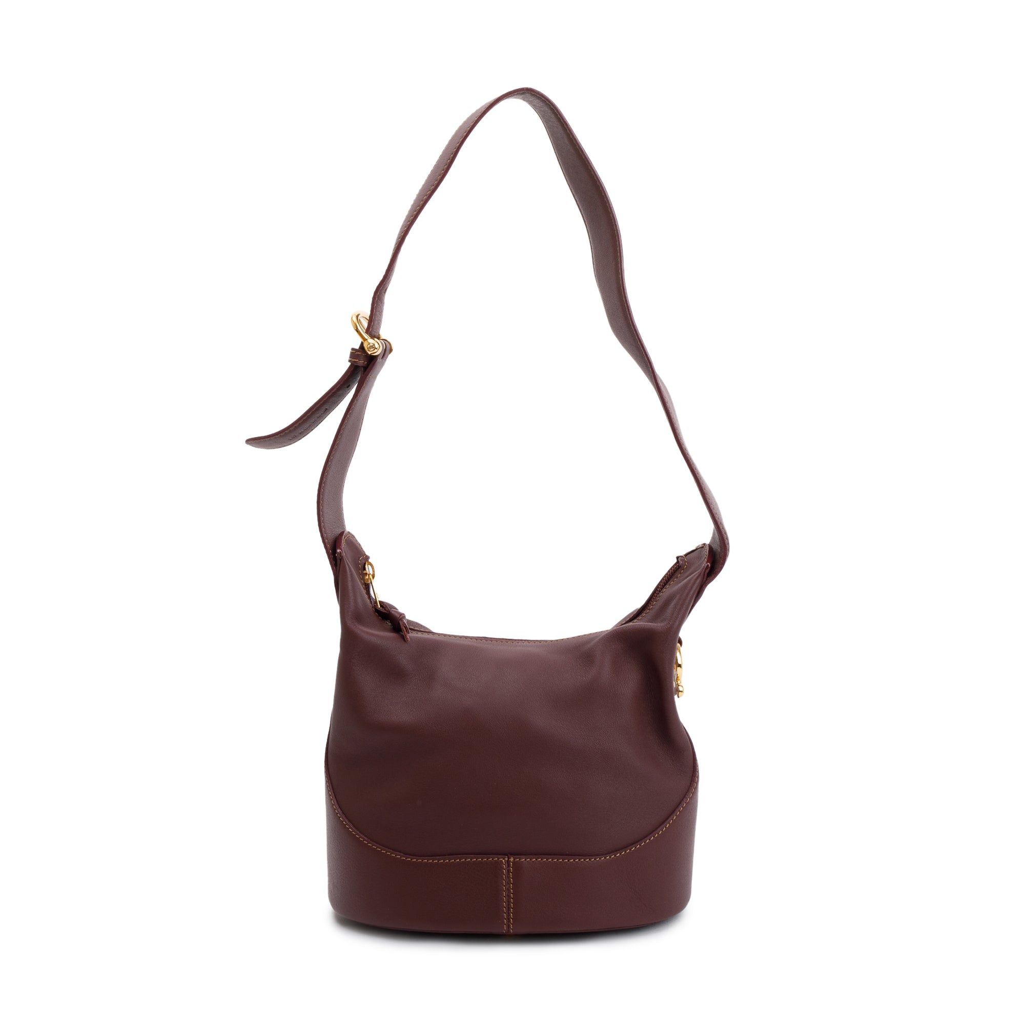 Loewe Vintage Burgundy Calfskin Leather Logo Bucket Bag w/ Pouch
