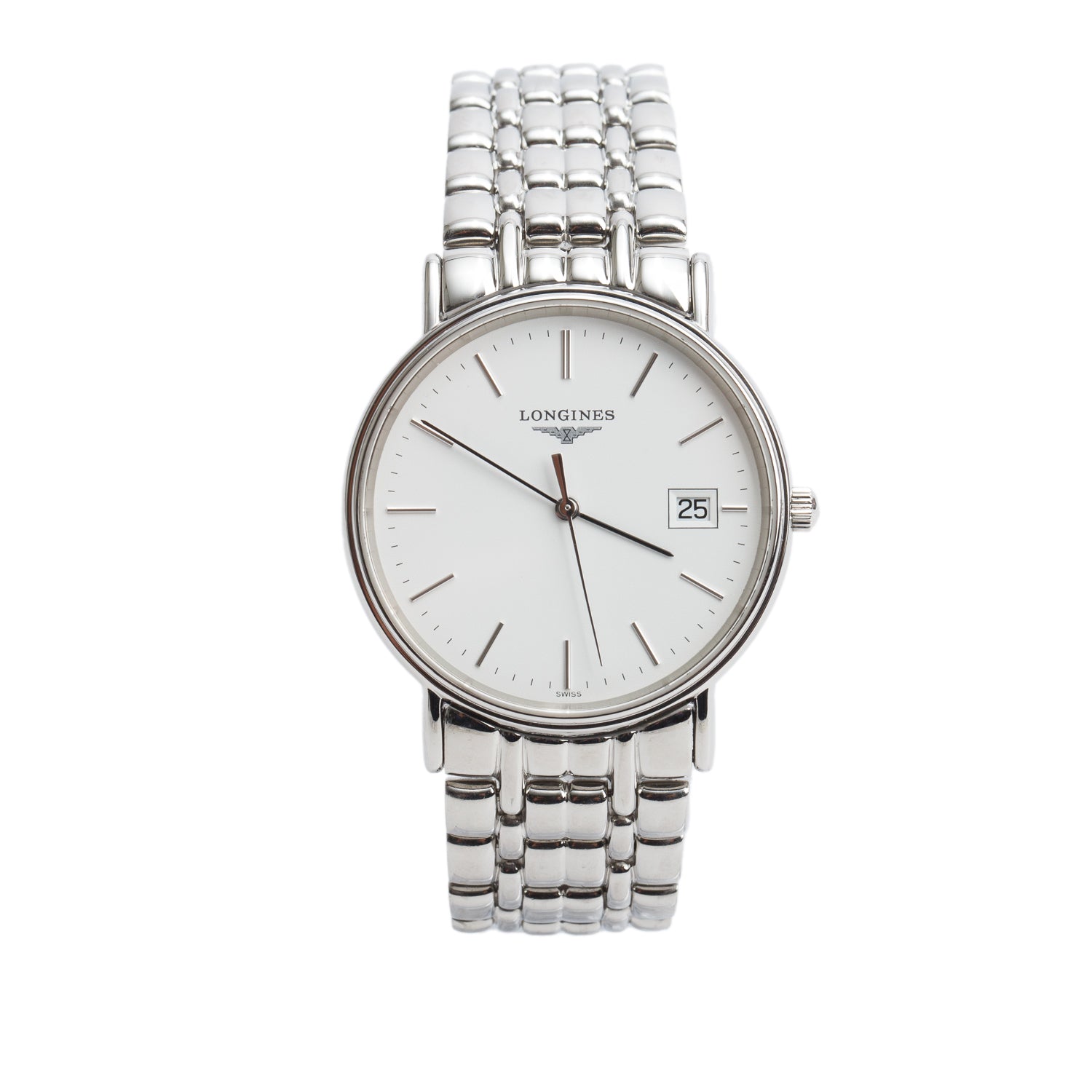 Longines Stainless Steel Presence grand Classic 33 MM Quartz Watch White Dial