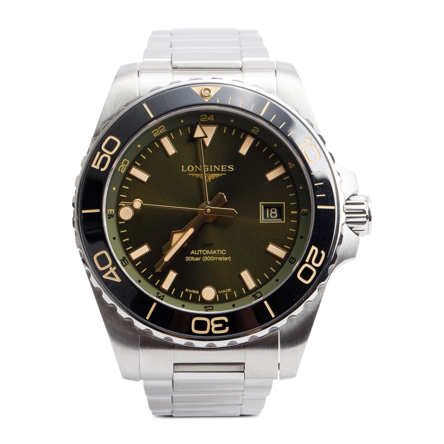 Longines 2024 Stainless Steel HydroConquest 43 MM GMT Automatic Watch Sunray Green Dial w/ Box & Papers