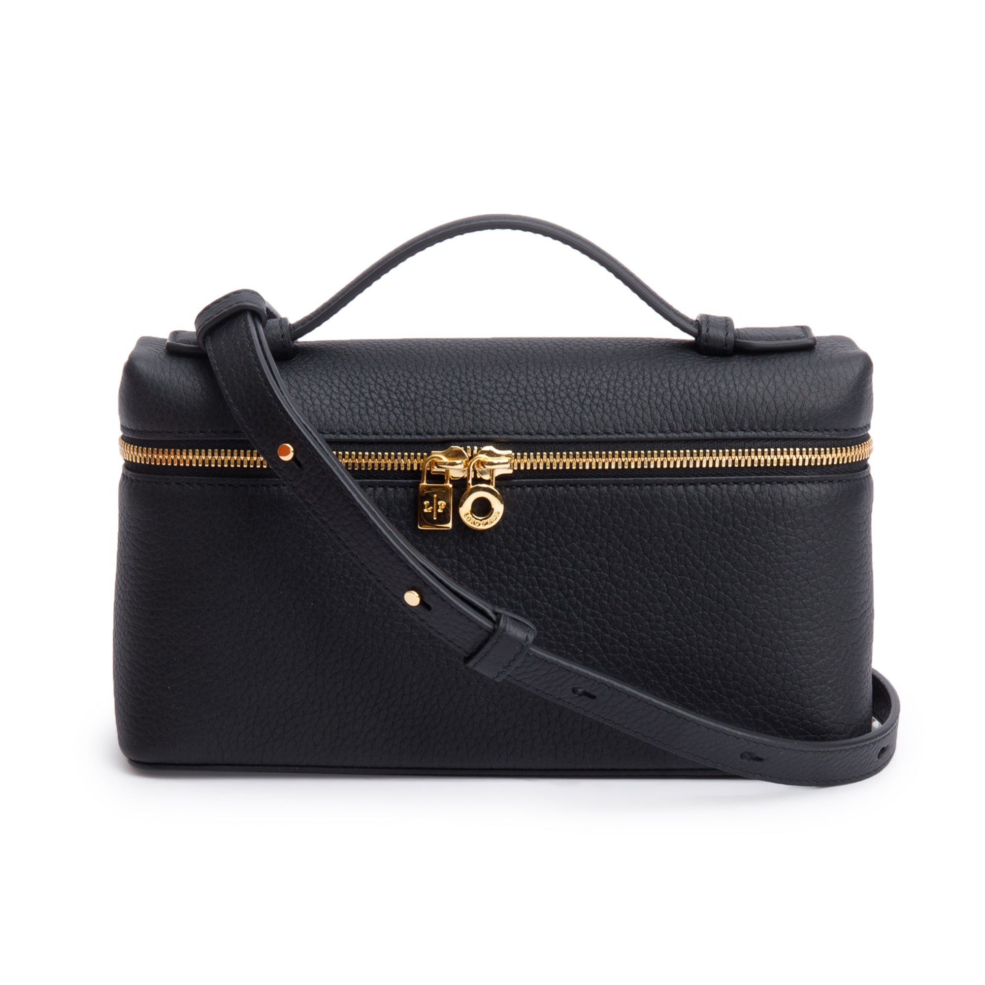 Loro Piana 2025 Black Grained Calfskin Leather Extra Pocket L19 Pouch w/ Strap, Box & Receipt