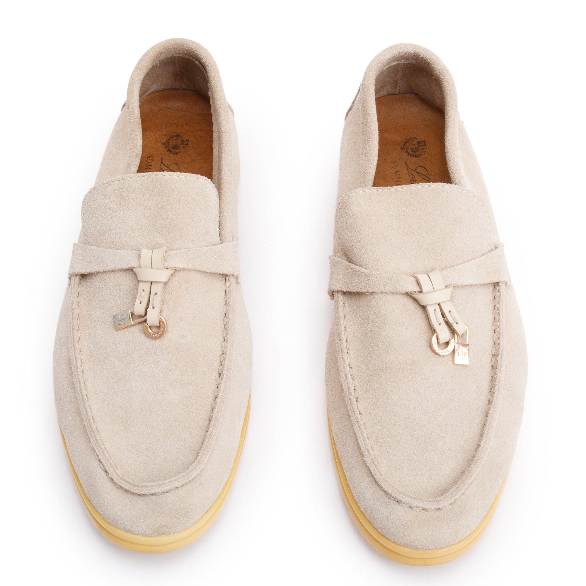 Loro Piana Taupe Suede Summer Charms Walk Loafers, Size 40