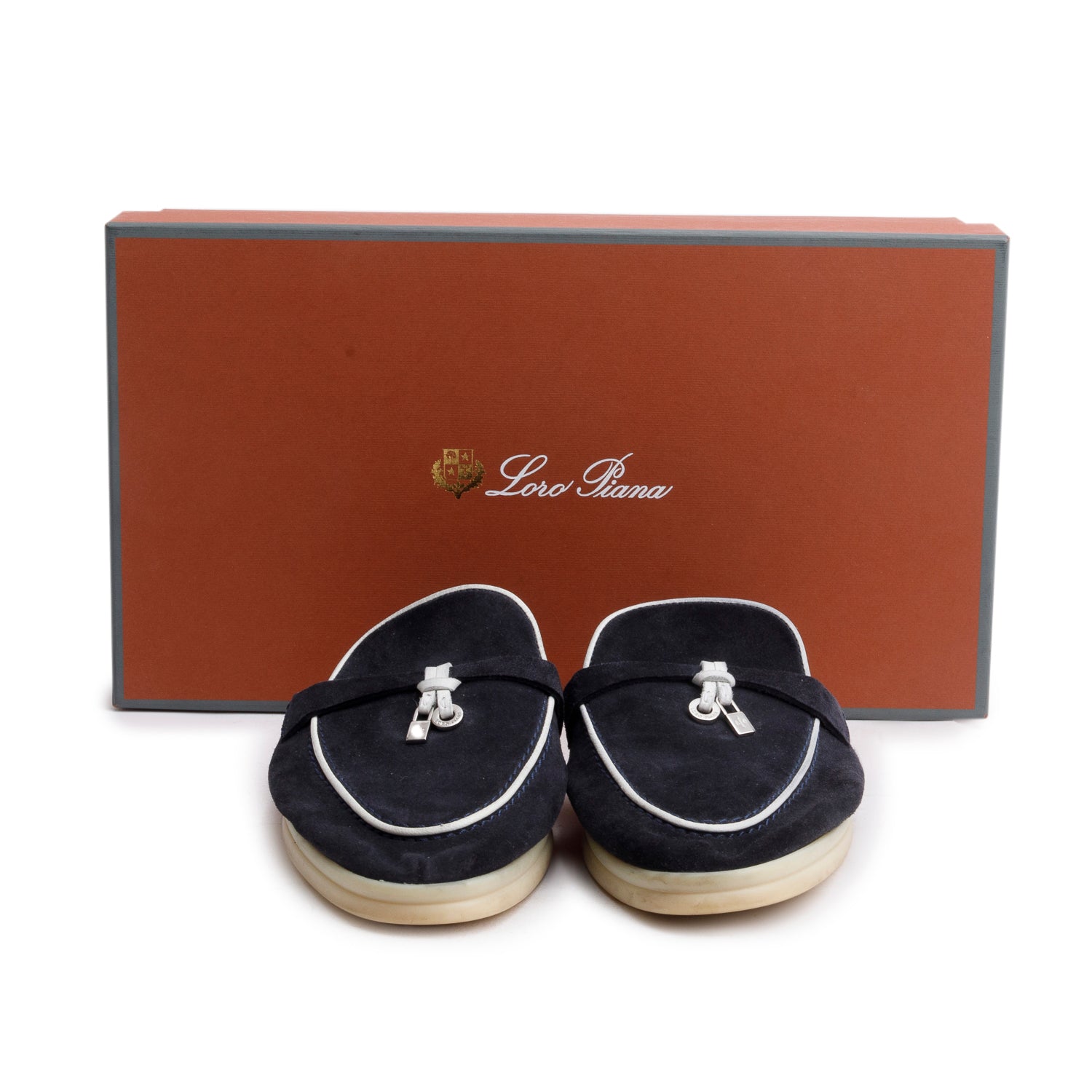 Loro Piana Black Suede Summer Charms Walk Mules, Size 37.5 w/ Box
