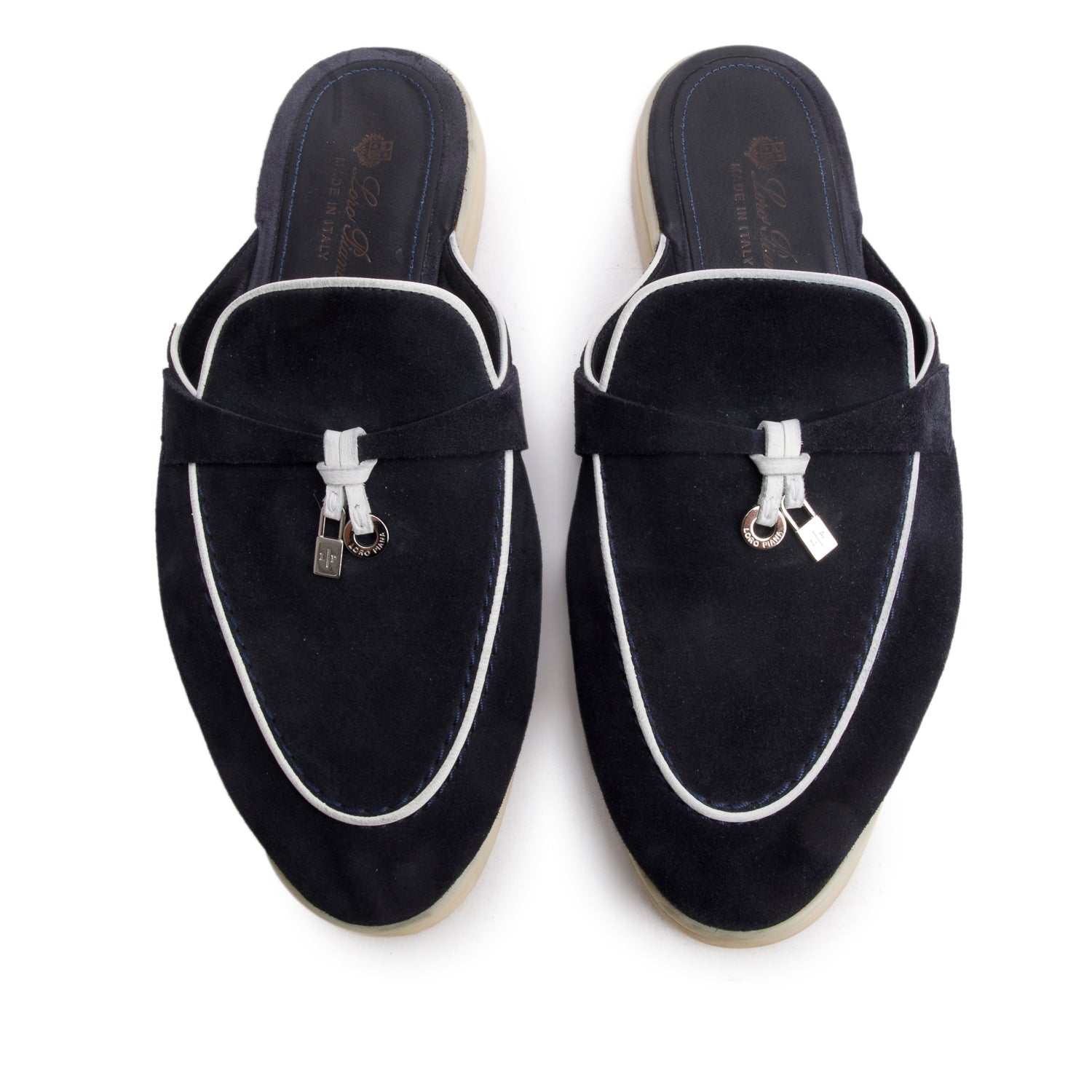 Loro Piana Black Suede Summer Charms Walk Mules, Size 37.5 w/ Box