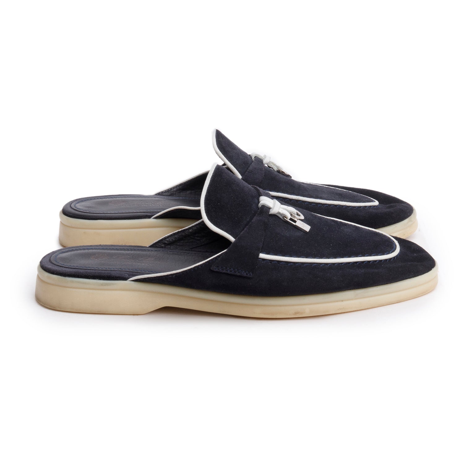 Loro Piana Black Suede Summer Charms Walk Mules, Size 37.5 w/ Box