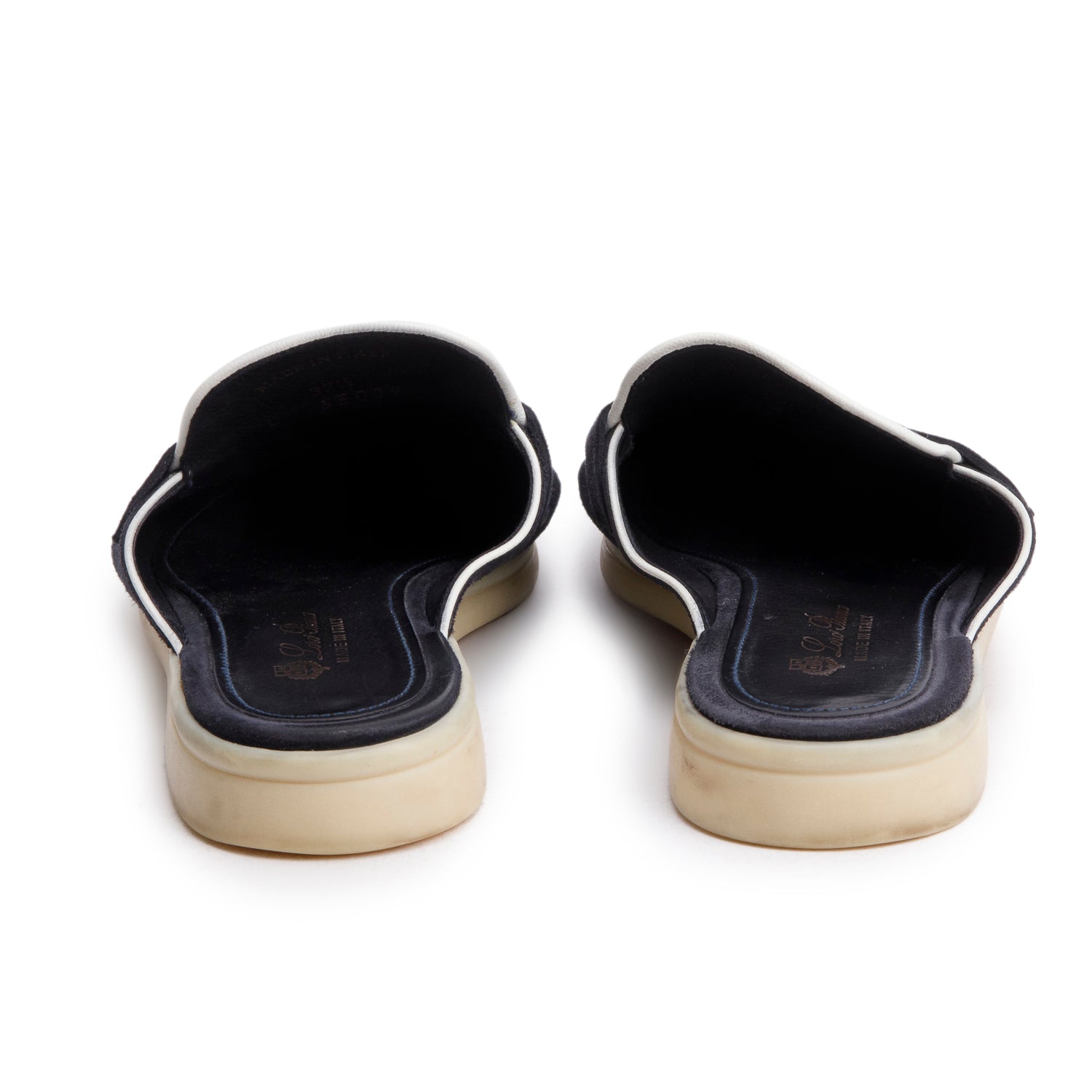 Loro Piana Black Suede Summer Charms Walk Mules, Size 37.5 w/ Box