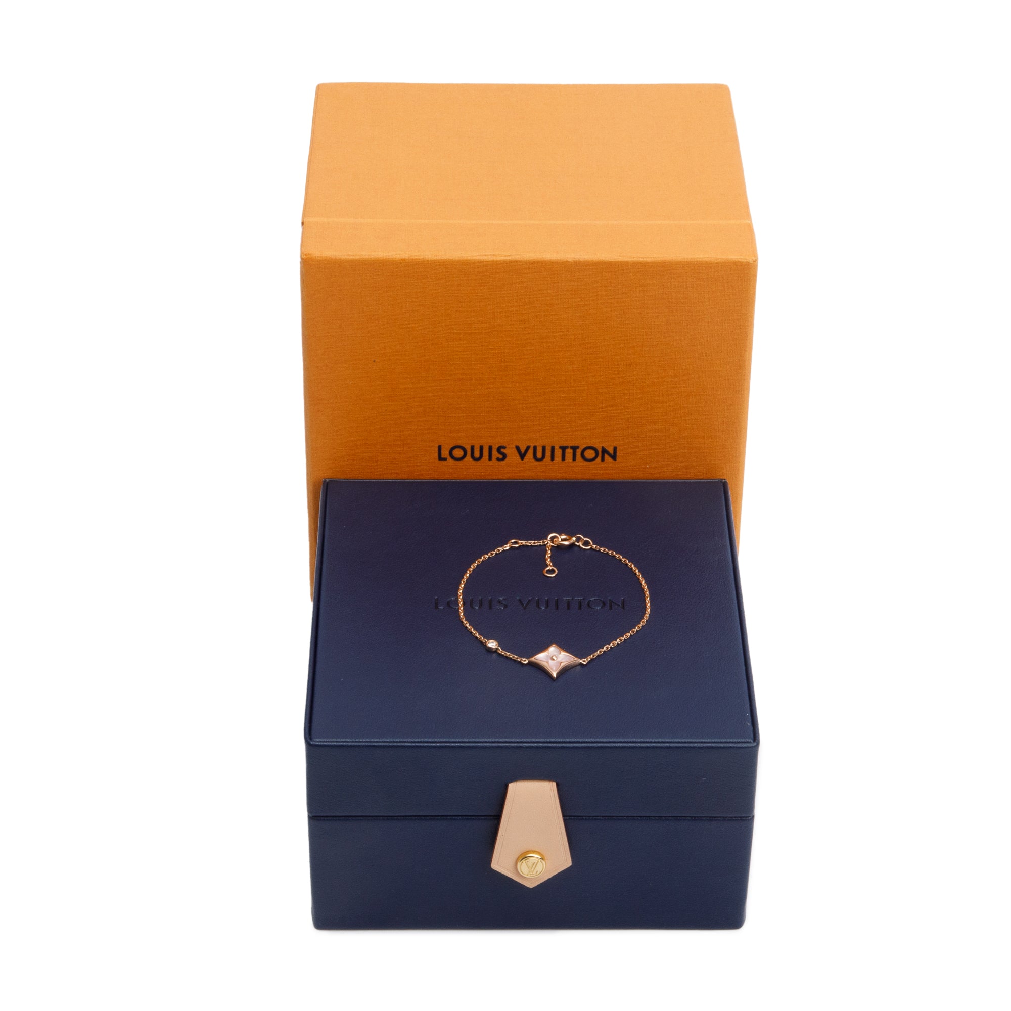 Louis Vuitton 18k Rose Gold Pink Mother of Pearl & Diamond Color Blossom BB Star Bracelet w/ Box