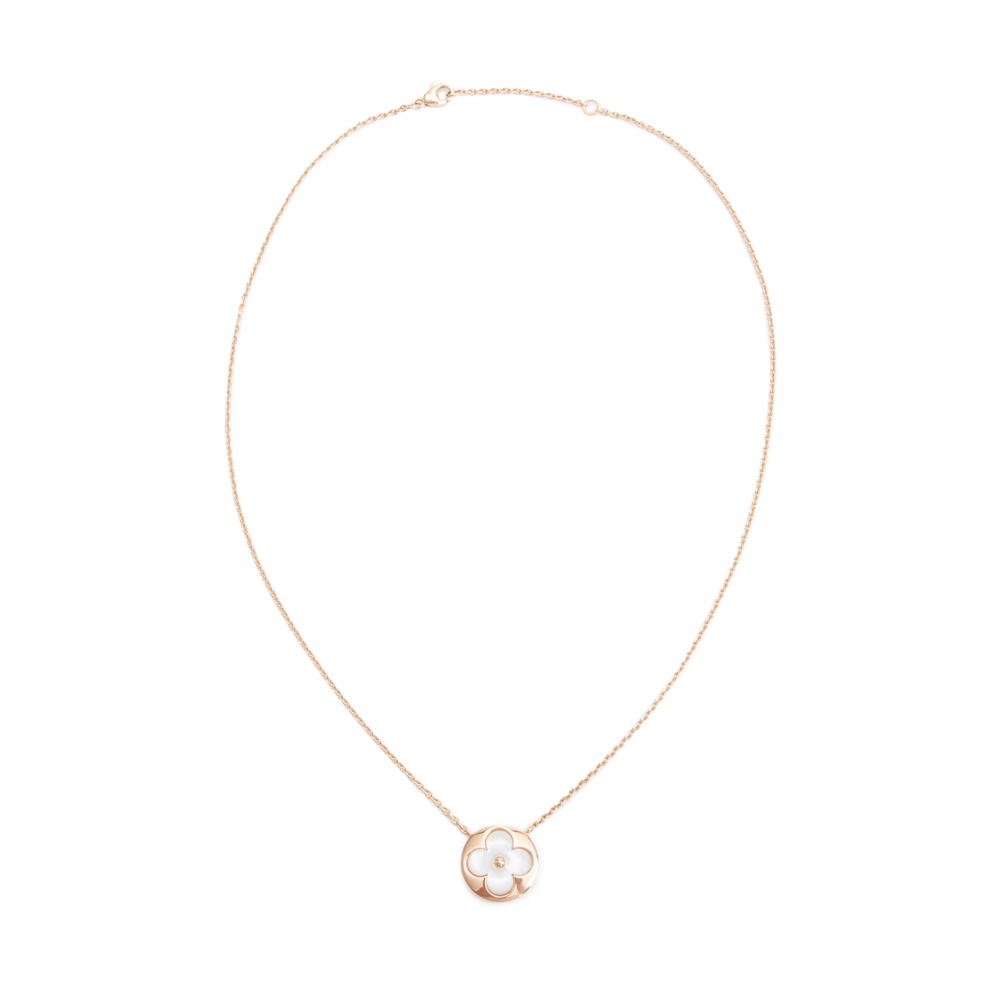 Louis Vuitton 18k Rose Gold & White Mother of Pearl Color Blossom Sun Pendant Necklace w/ Box