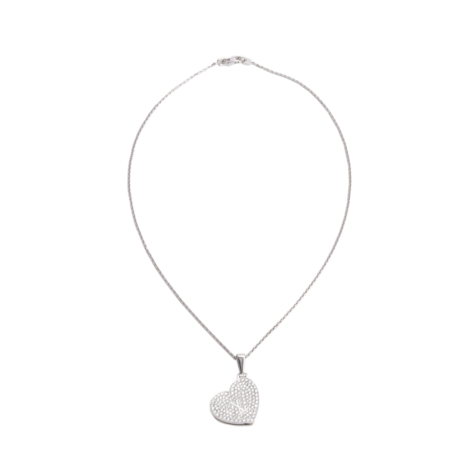 Louis Vuitton 18k White Gold Pave Diamond Heart Locket Pendant Necklace