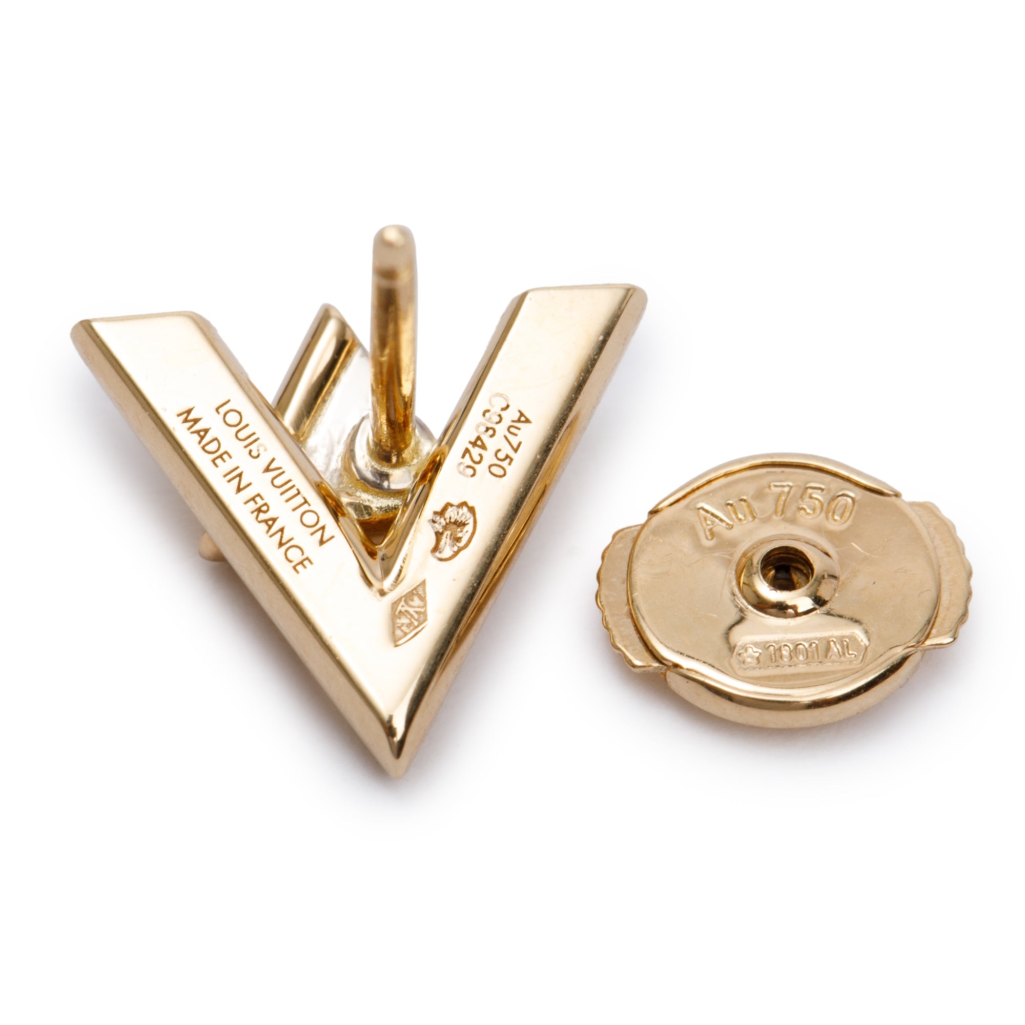 Louis Vuitton 18k Yellow Gold Diamond LV Volt Single Stud Earring w/ Box