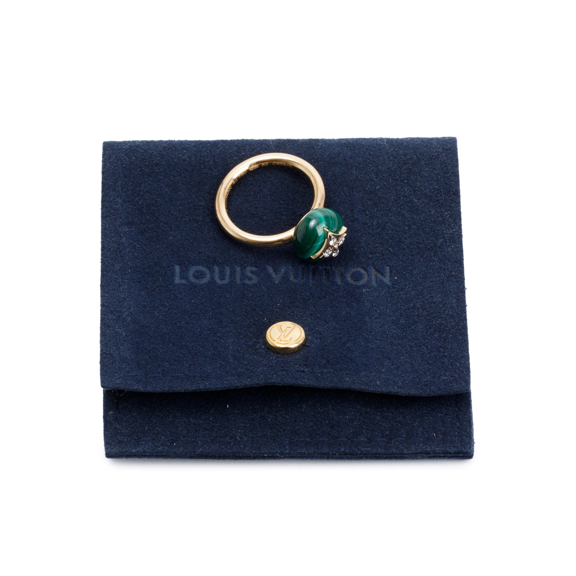Louis Vuitton 18k Yellow Gold Malachite & Diamond Color Blossom Ring, Size 52 6