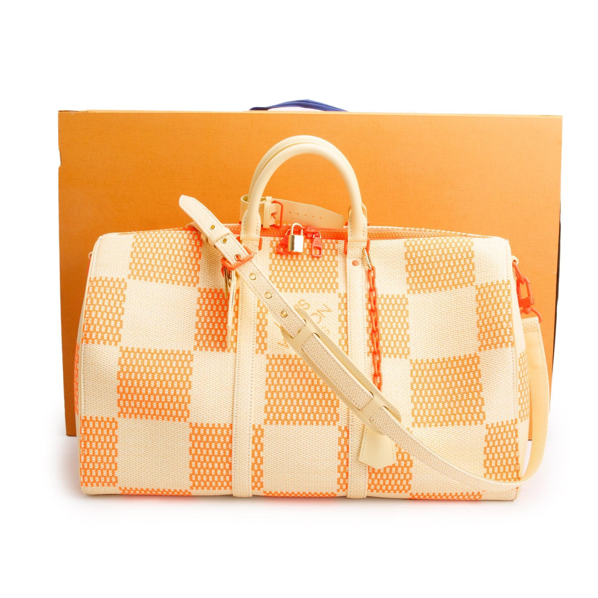 Louis Vuitton 2020 Beige/ Orange Damier Giant Raffia Keepall Bandouliere 50