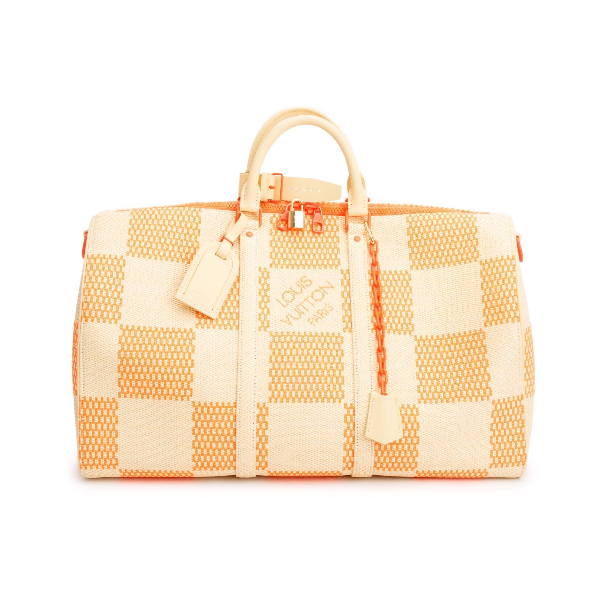 Louis Vuitton 2020 Beige/ Orange Damier Giant Raffia Keepall Bandouliere 50