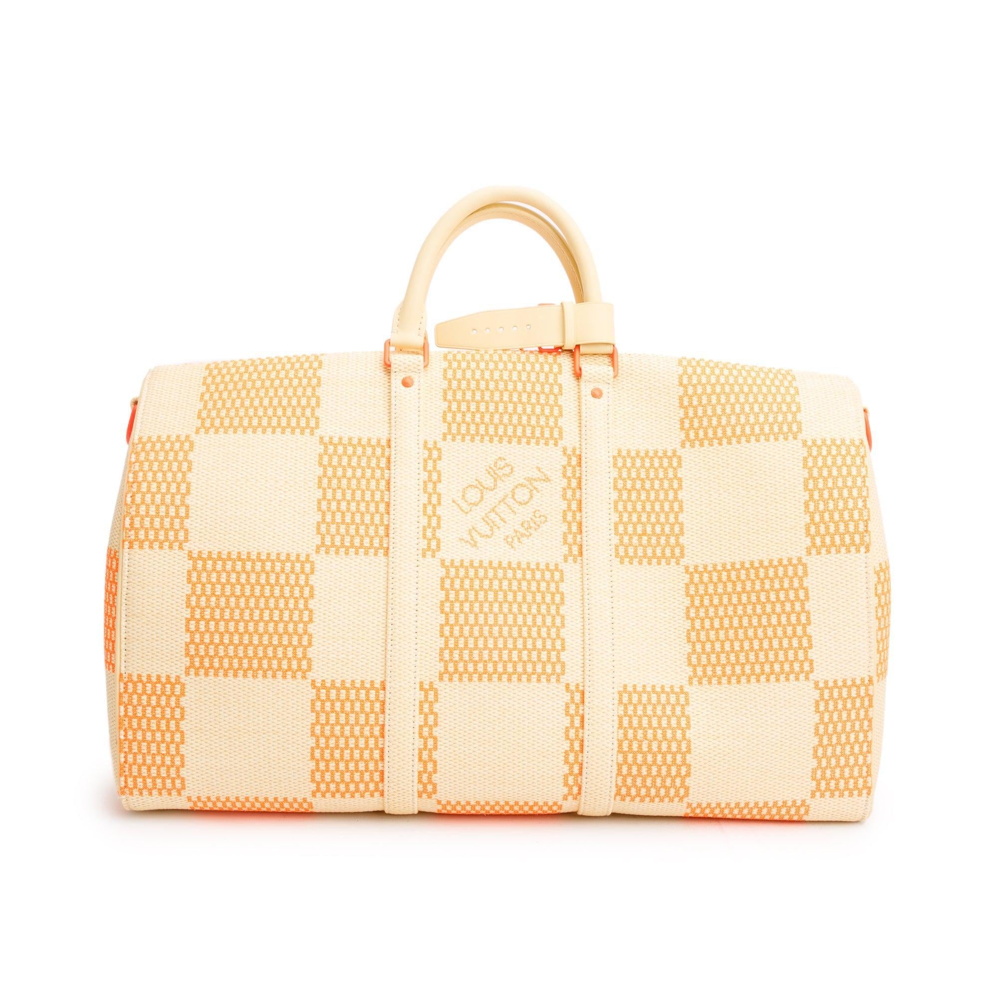 Louis Vuitton 2020 Beige/ Orange Damier Giant Raffia Keepall Bandouliere 50