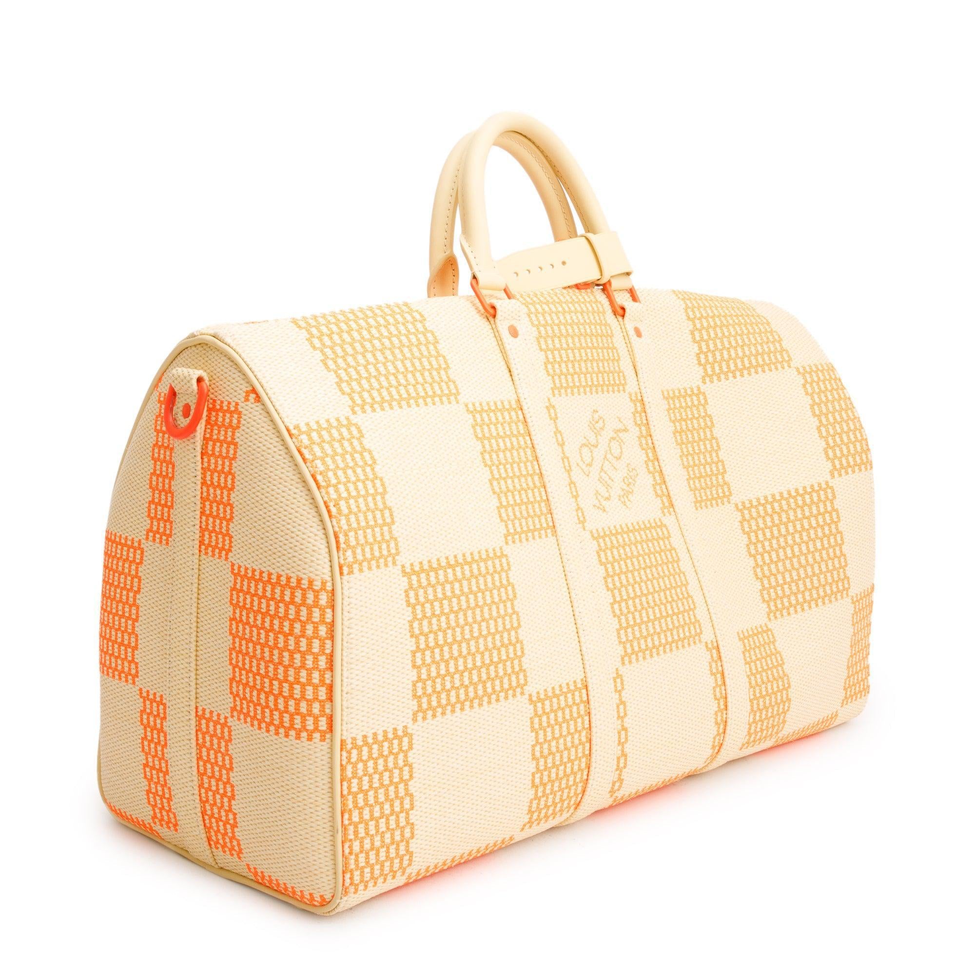 Louis Vuitton 2020 Beige/ Orange Damier Giant Raffia Keepall Bandouliere 50