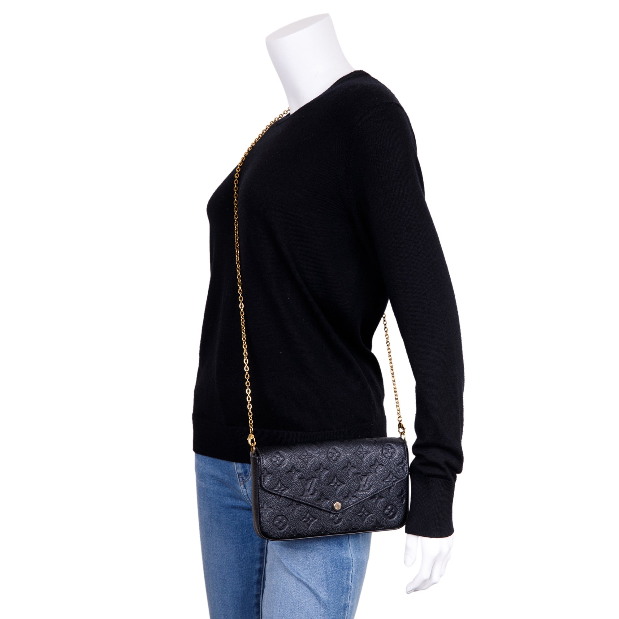 Louis Vuitton 2020 Black Monogram Empreinte Felicie Pochette Bag w/ Box