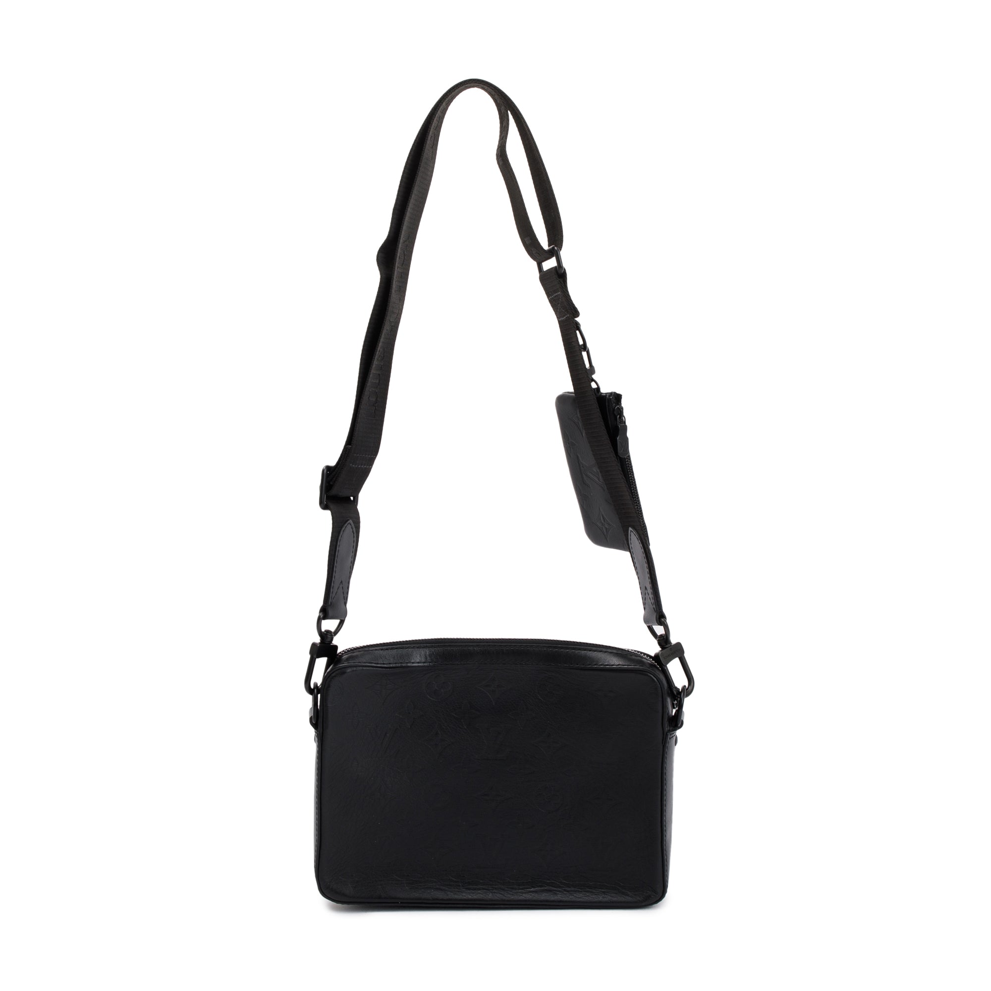 Louis Vuitton 2020 Black Monogram Shadow Embossed Calfskin Leather Duo Messenger Bag