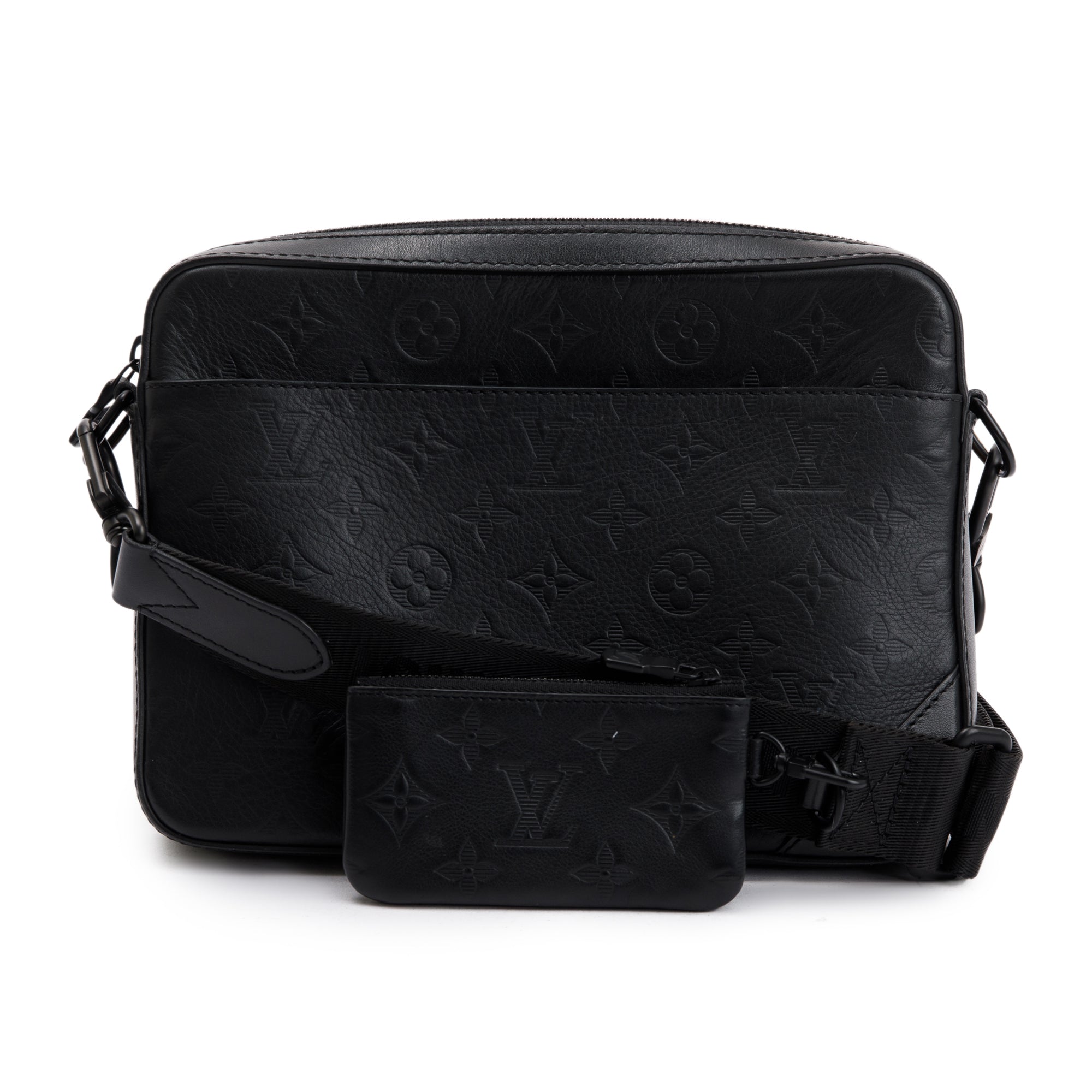 Louis Vuitton 2020 Black Monogram Shadow Embossed Calfskin Leather Duo Messenger Bag