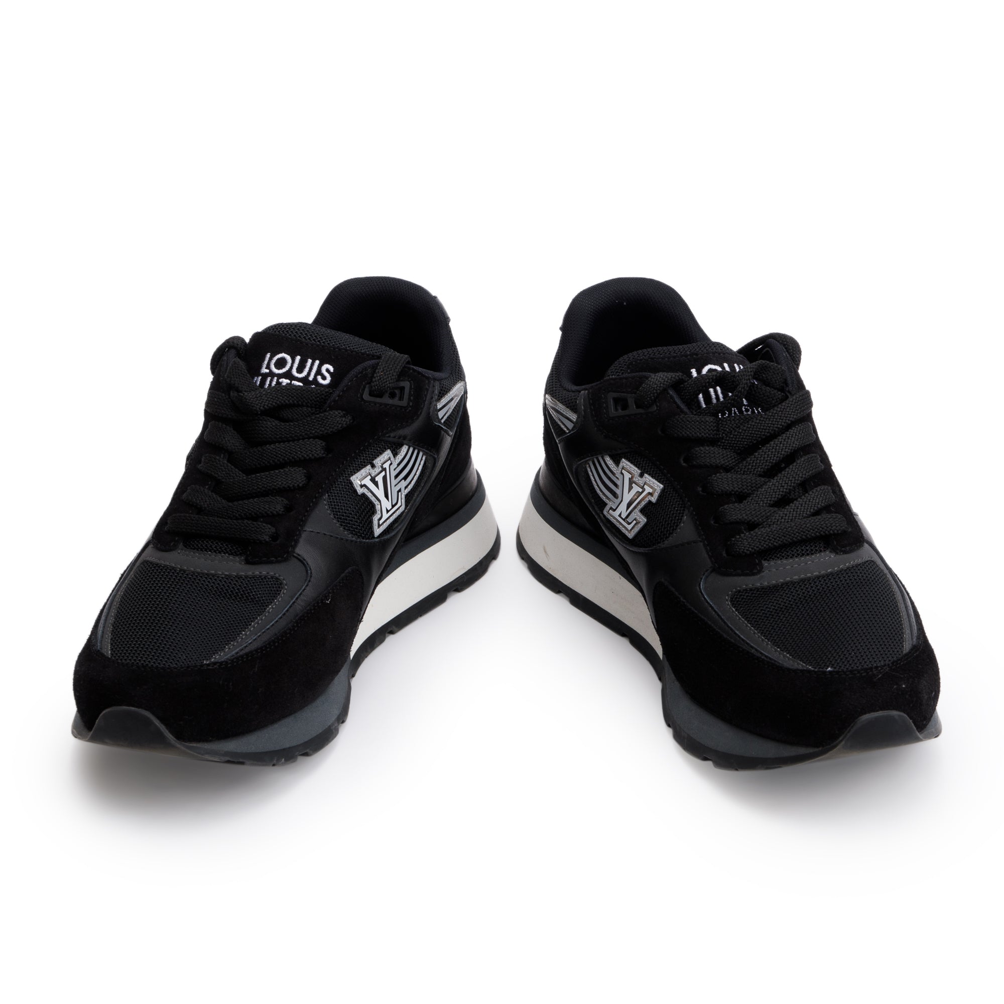 Louis Vuitton 2020 Black Suede Mesh Calfskin Run Away Sneakers, Size 7 w/ Box
