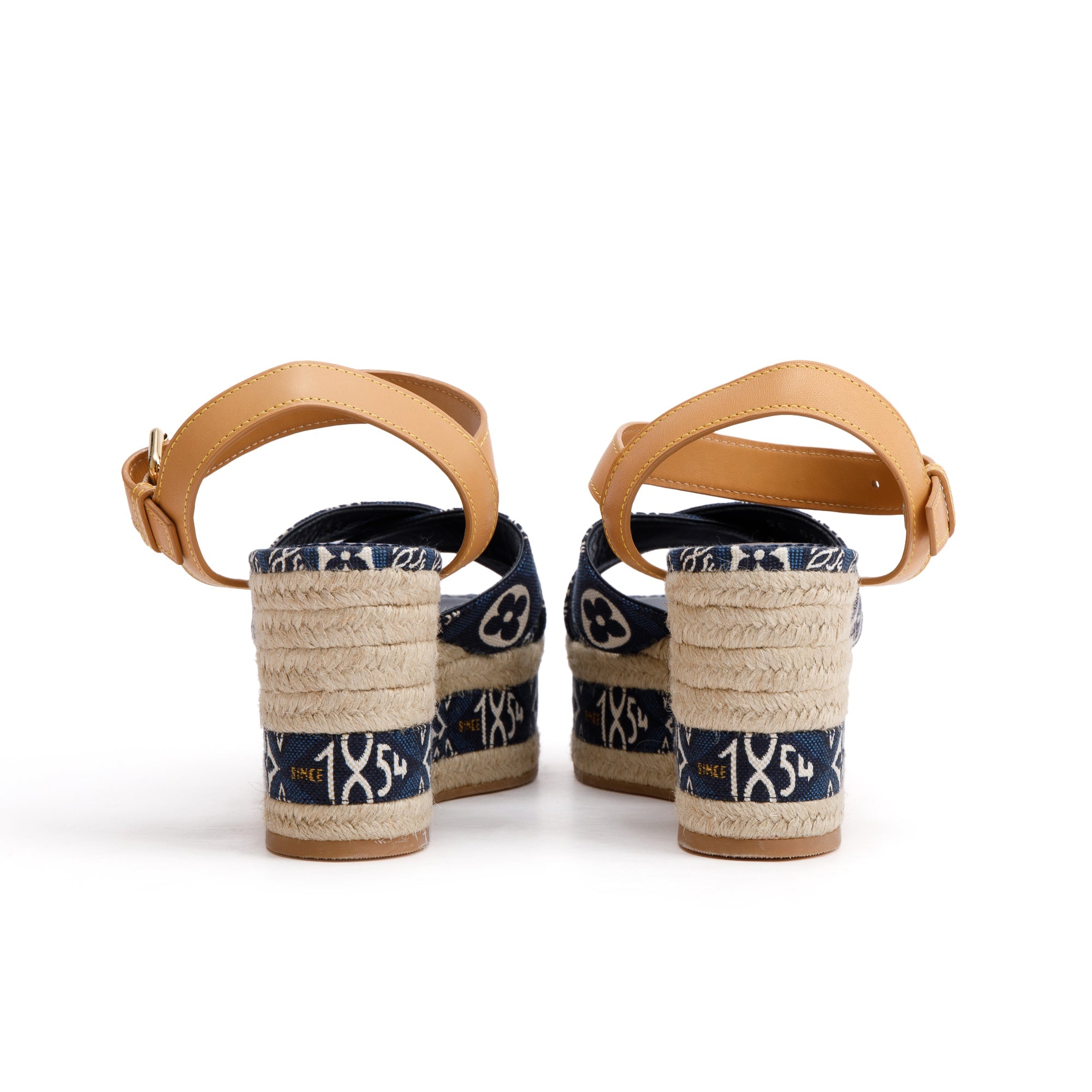 Louis Vuitton 2020 Blue Jacquard Canvas Since 1854 Boundary Wedge Sandals, Size 39 w/ Box