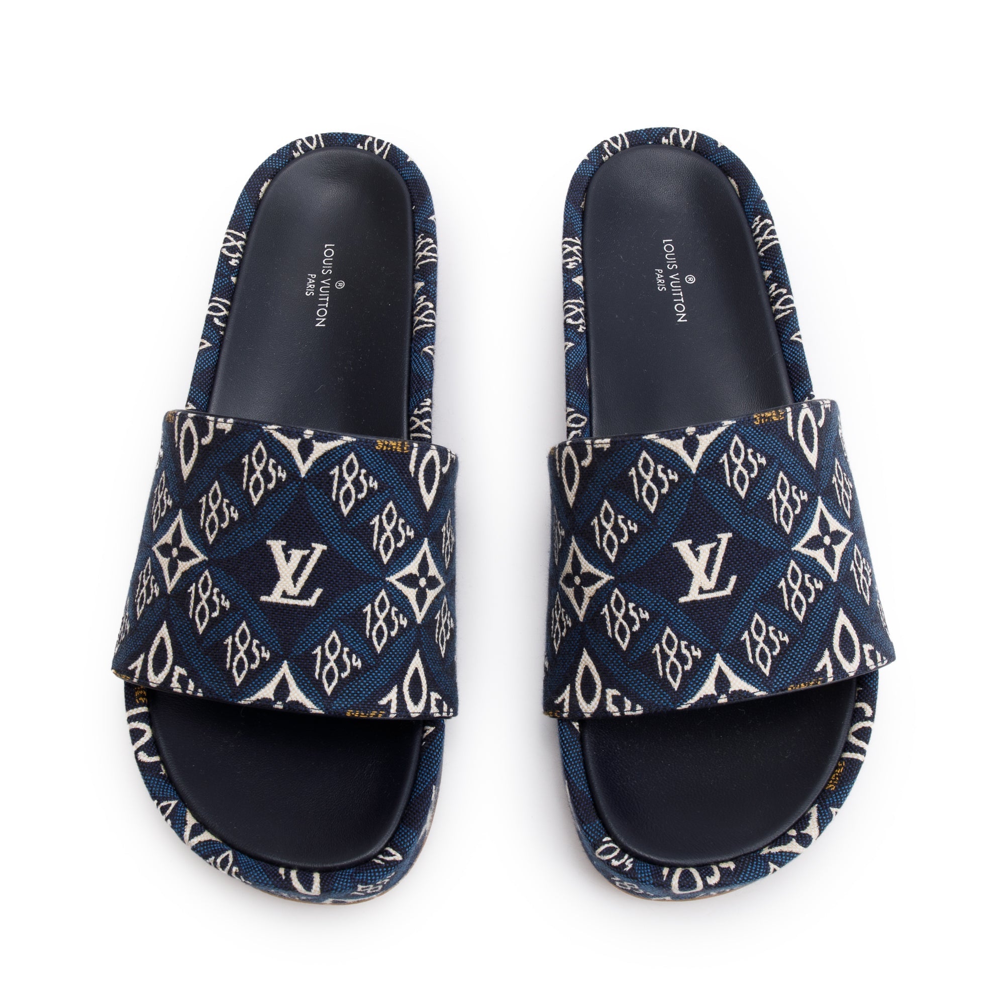 Louis Vuitton 2020 Blue Jacquard Canvas Since 1854 Jumbo Flatform Mule, Size 39 w/ Box