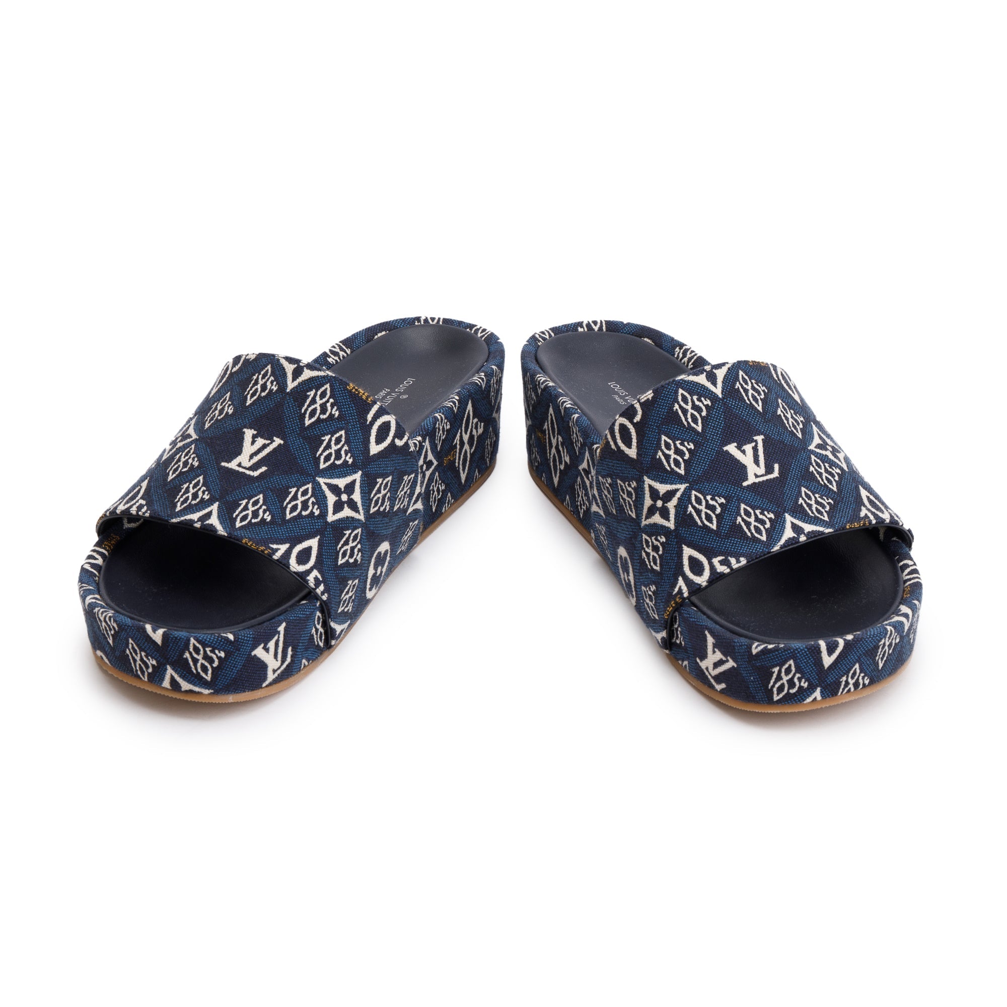 Louis Vuitton 2020 Blue Jacquard Canvas Since 1854 Jumbo Flatform Mule, Size 39 w/ Box