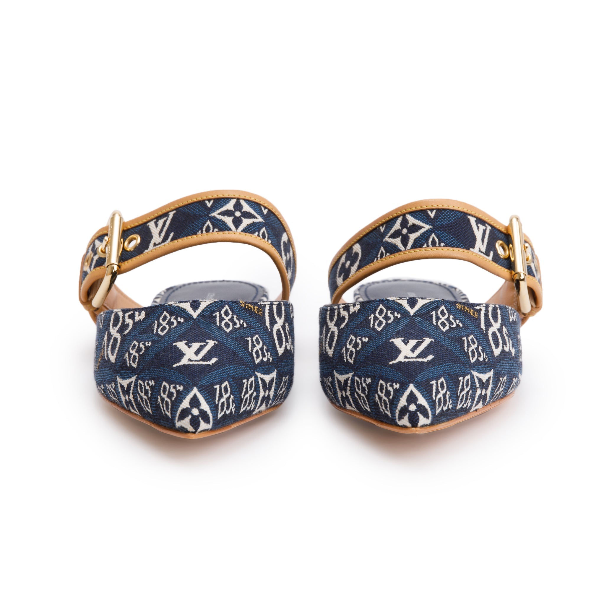 Louis Vuitton 2020 Blue Jacquard Canvas Since 1854 Sofia Flat Mules, Size 39 w/ Box