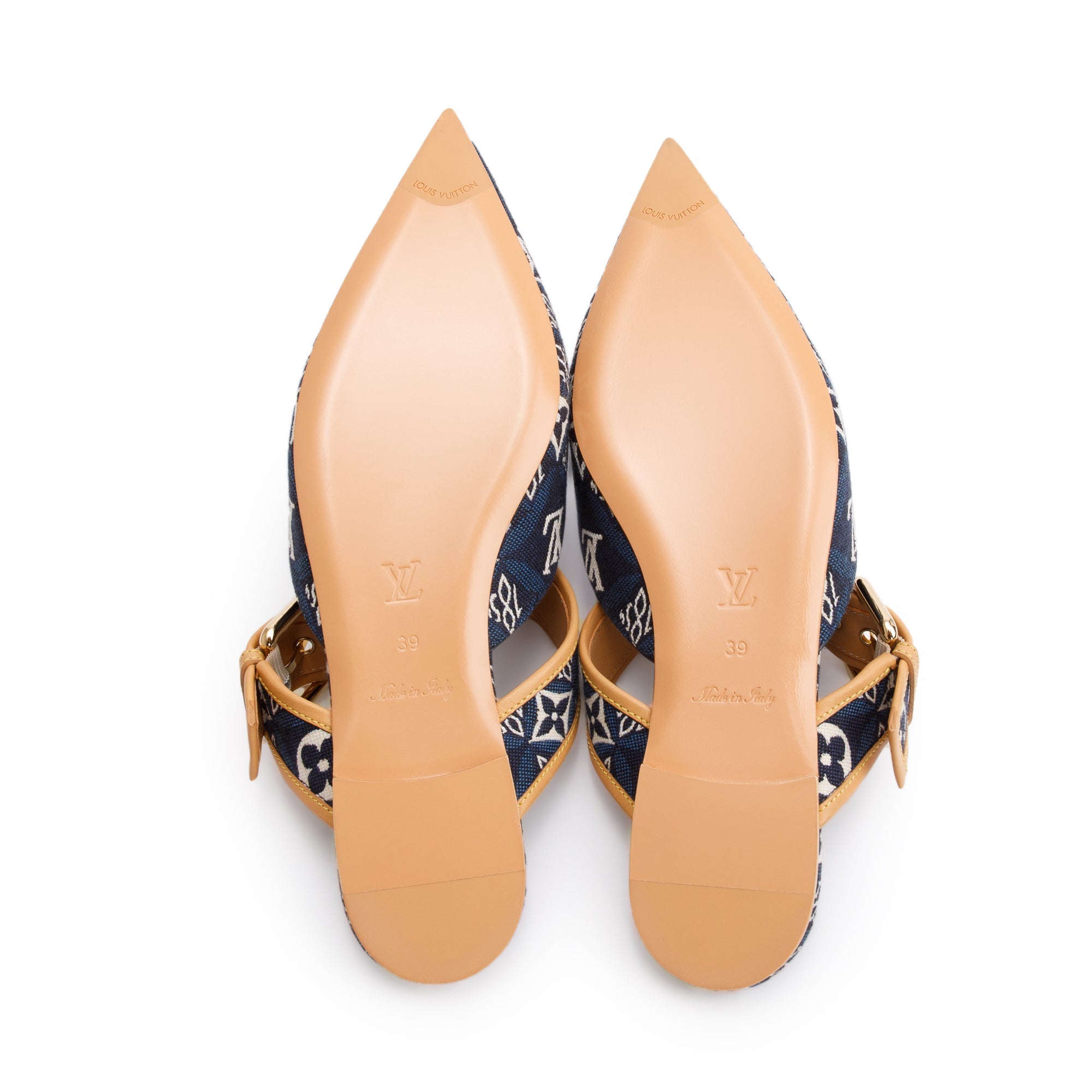 Louis Vuitton 2020 Blue Jacquard Canvas Since 1854 Sofia Flat Mules, Size 39 w/ Box